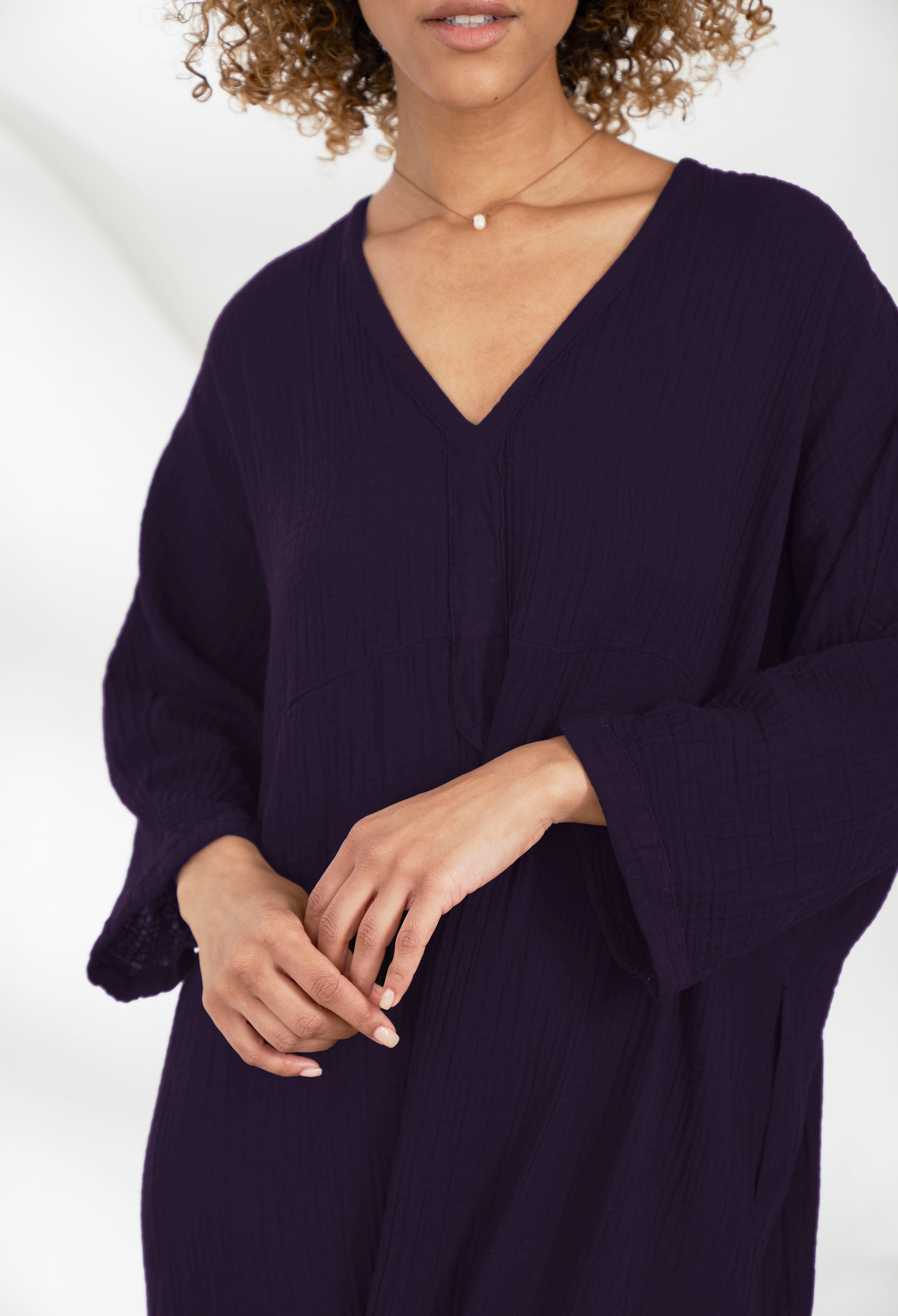 Aubergine Cotton Gauze Arc Seam Caftan