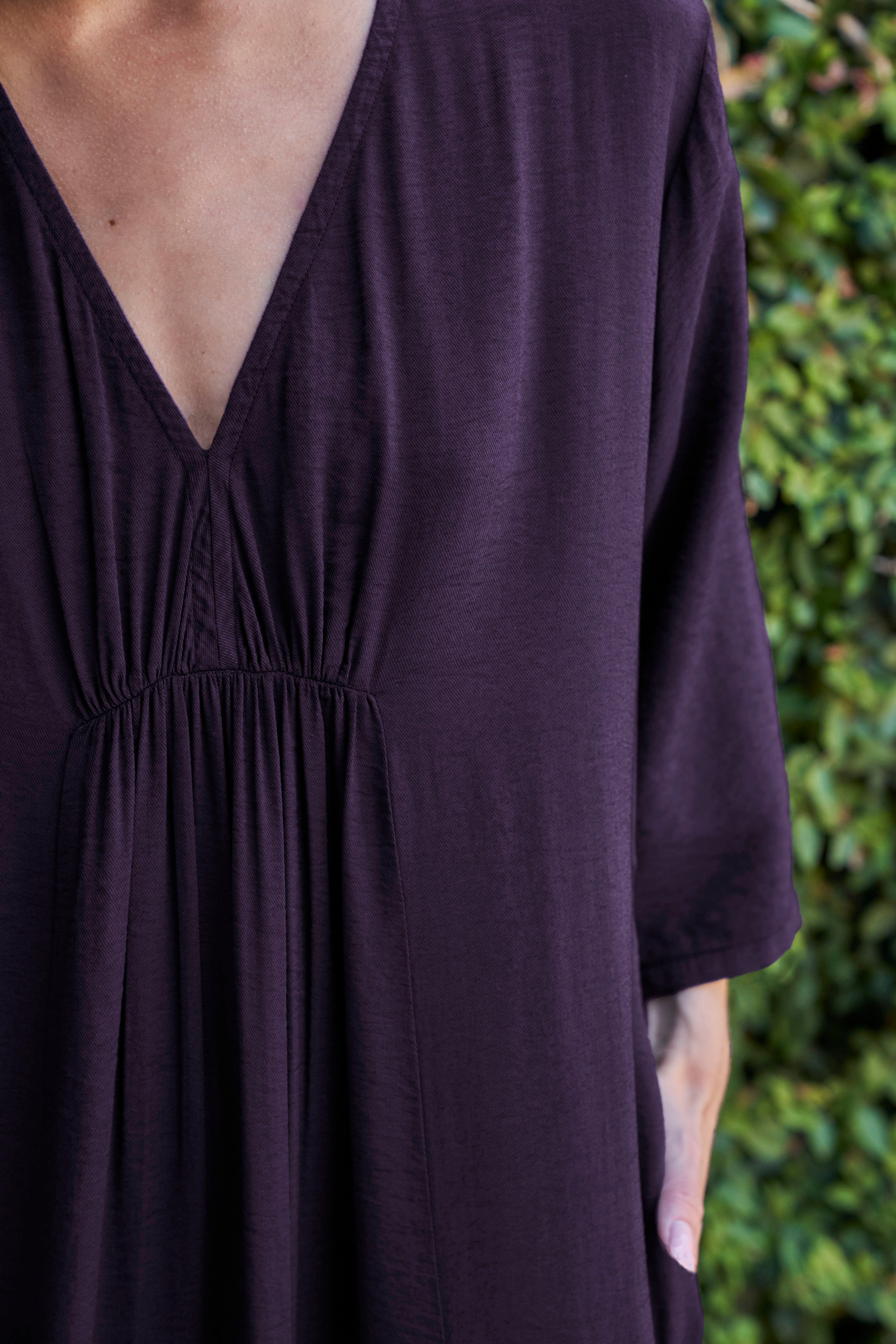 Aubergine Cupro Rouched Front Caftan