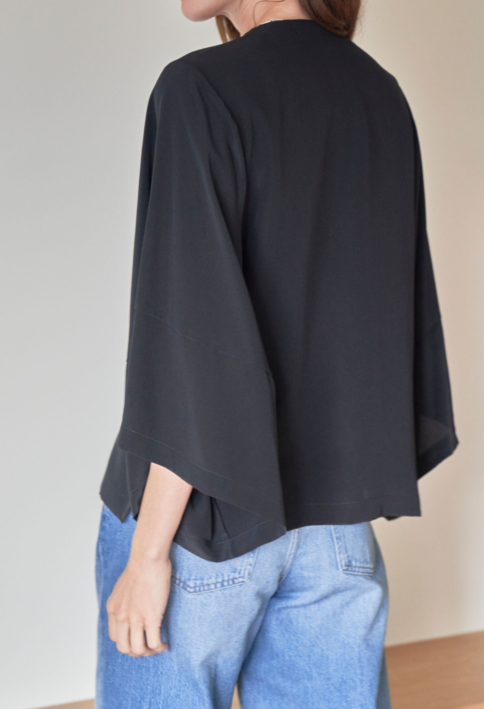 Black Silk Kimono Sleeve Top