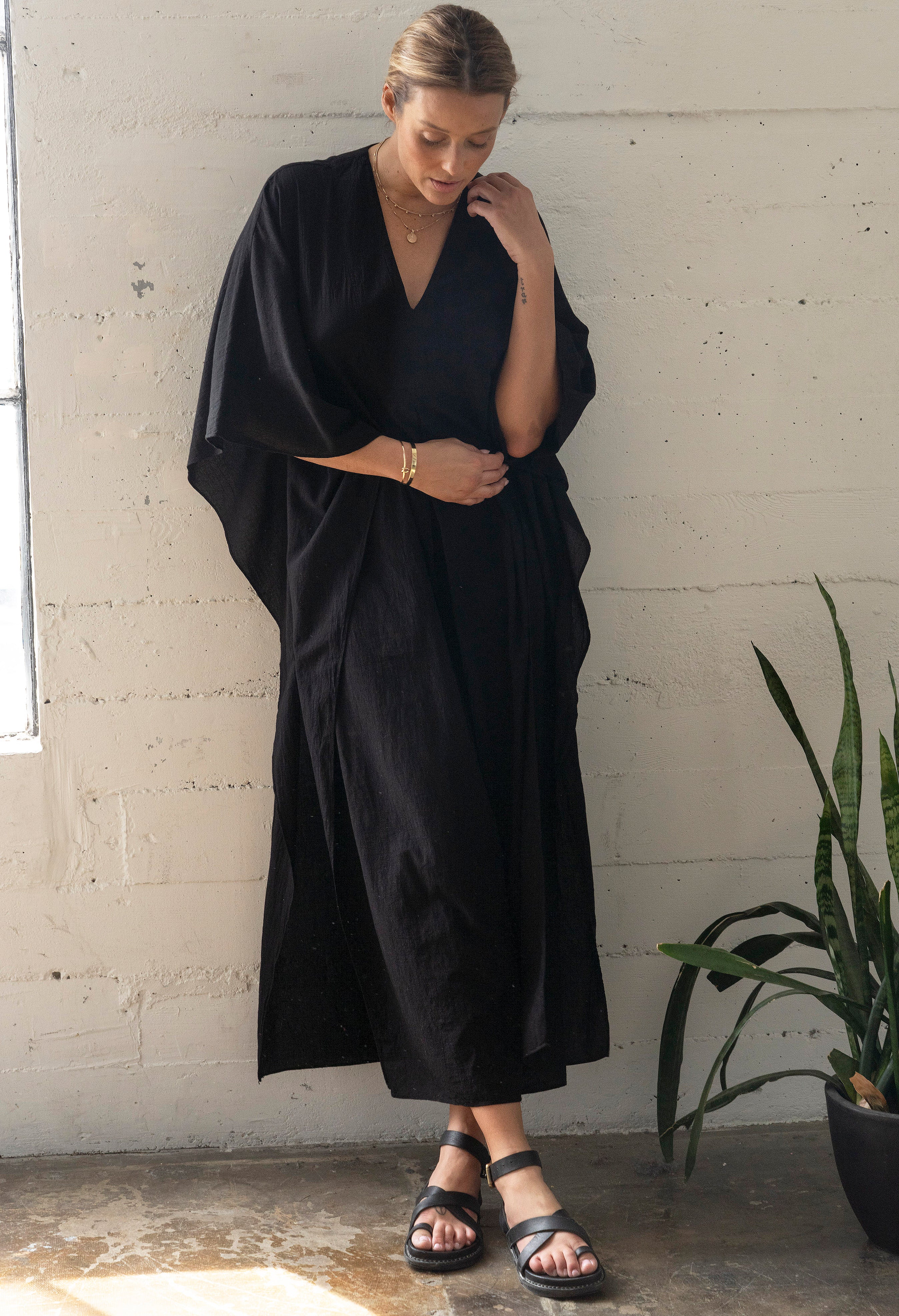 Long Black Maxi Cotton Classic Caftan