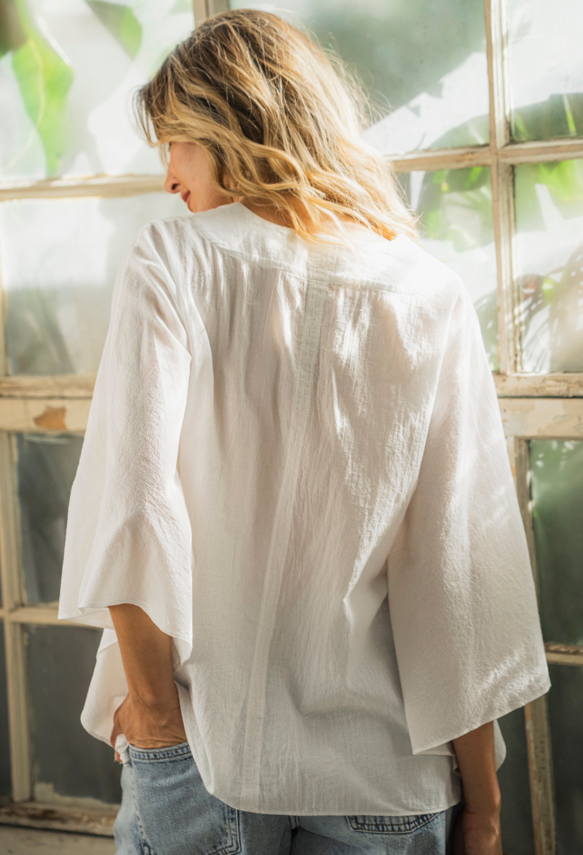 Butterfly Sleeve White Cotton Caftan Top