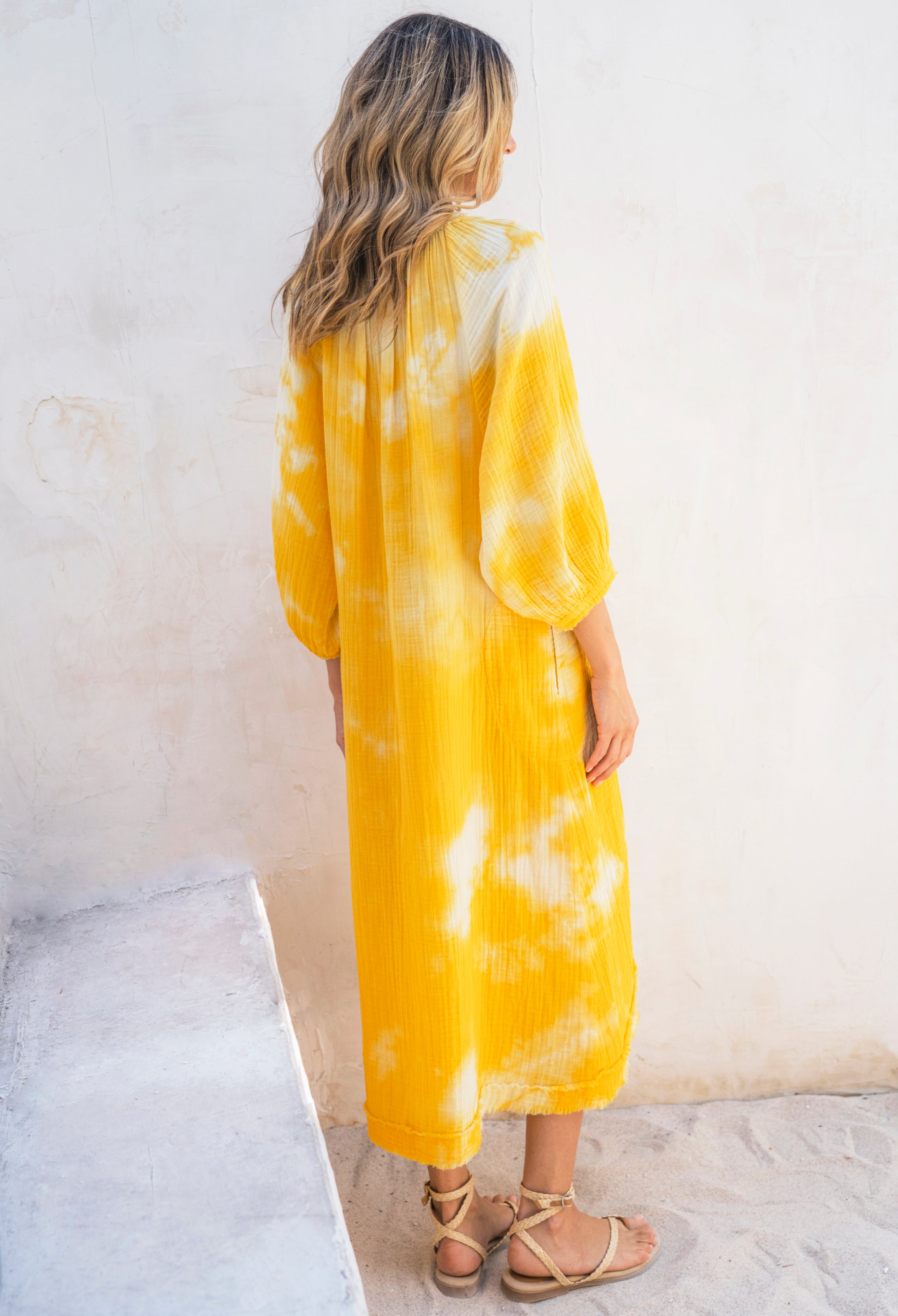Sunflower Tie Dye Gauze Dress with Pockets