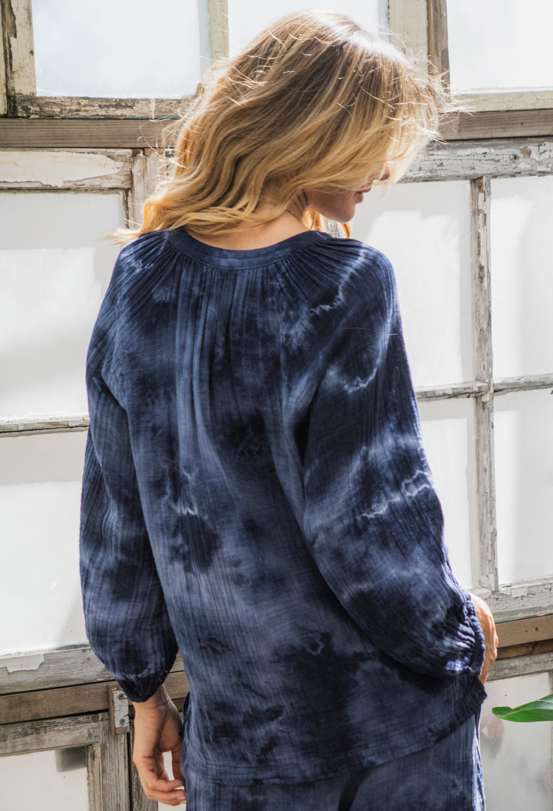 Milky Way Navy Tie Dye Gauze Top