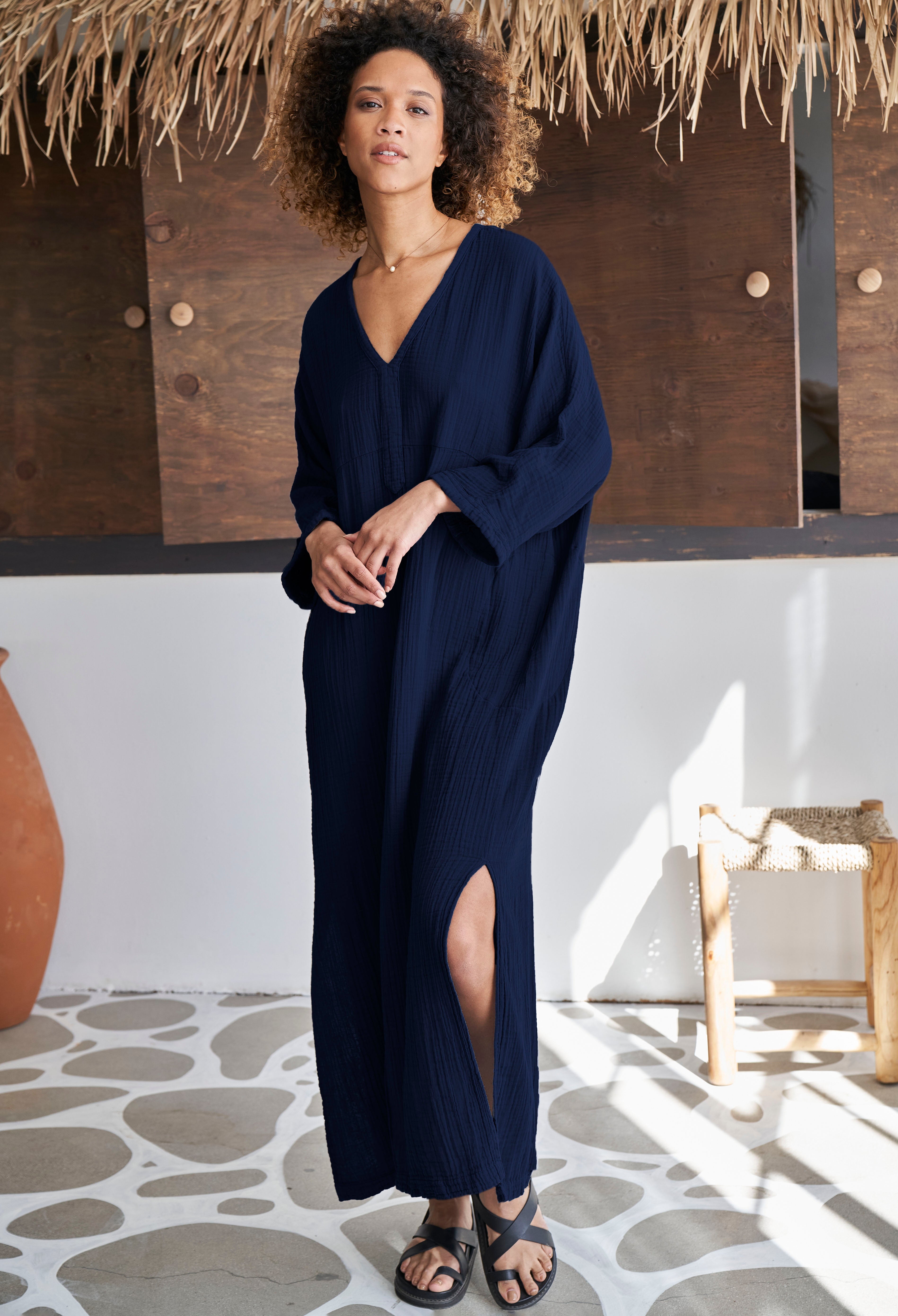 Navy Cotton Gauze Arc Seam Caftan