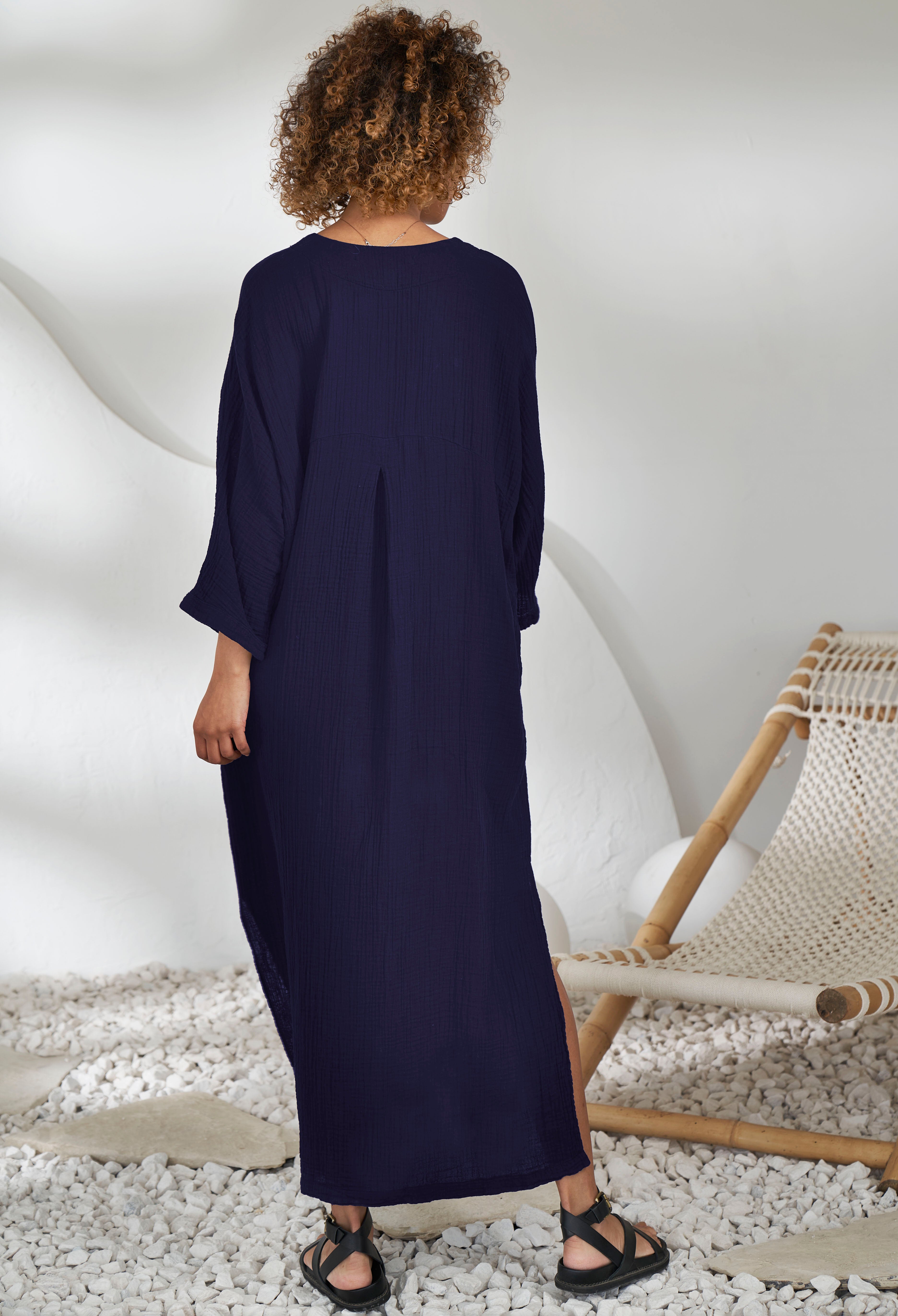 Navy Cotton Gauze Arc Seam Caftan