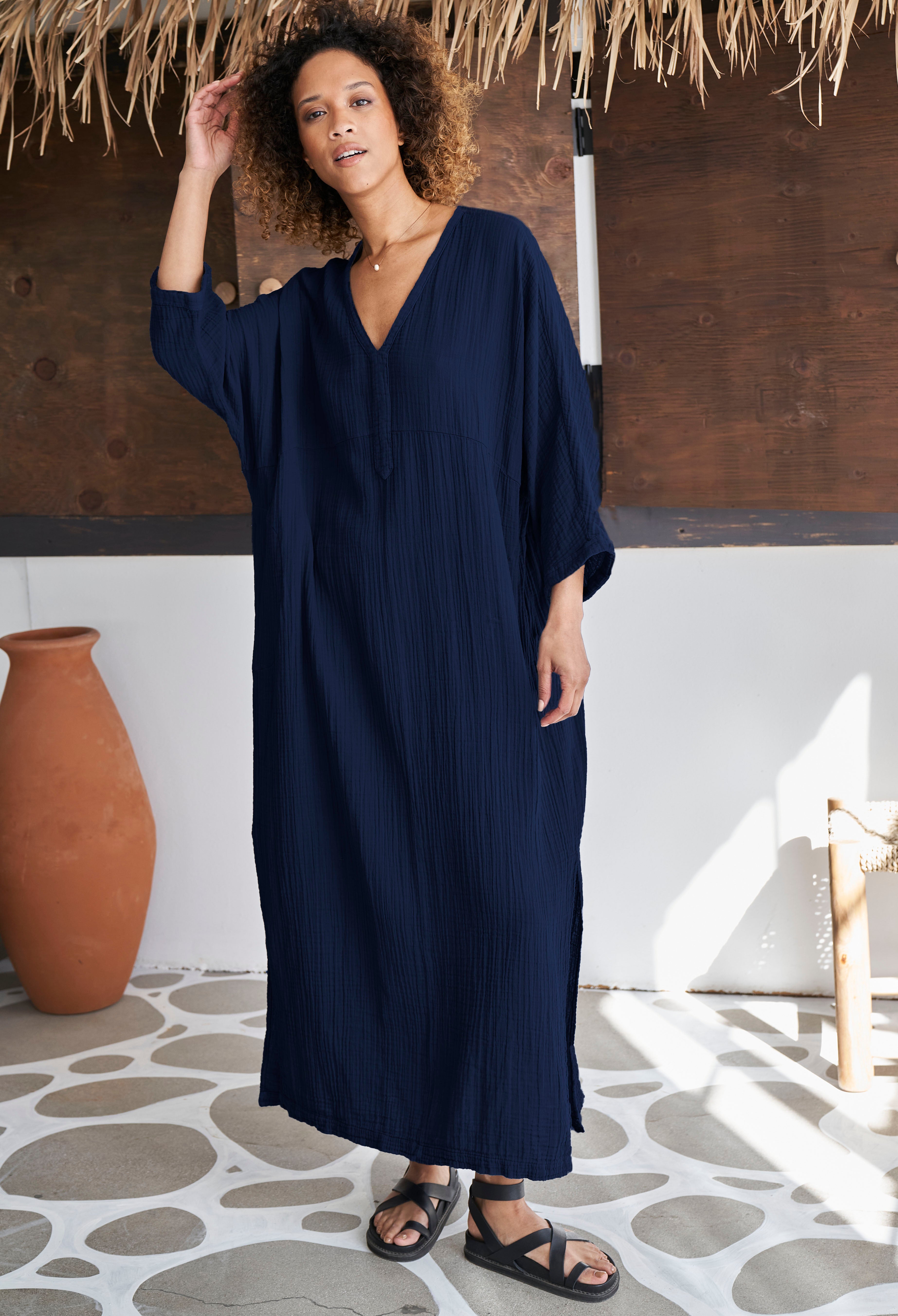 Navy Cotton Gauze Arc Seam Caftan