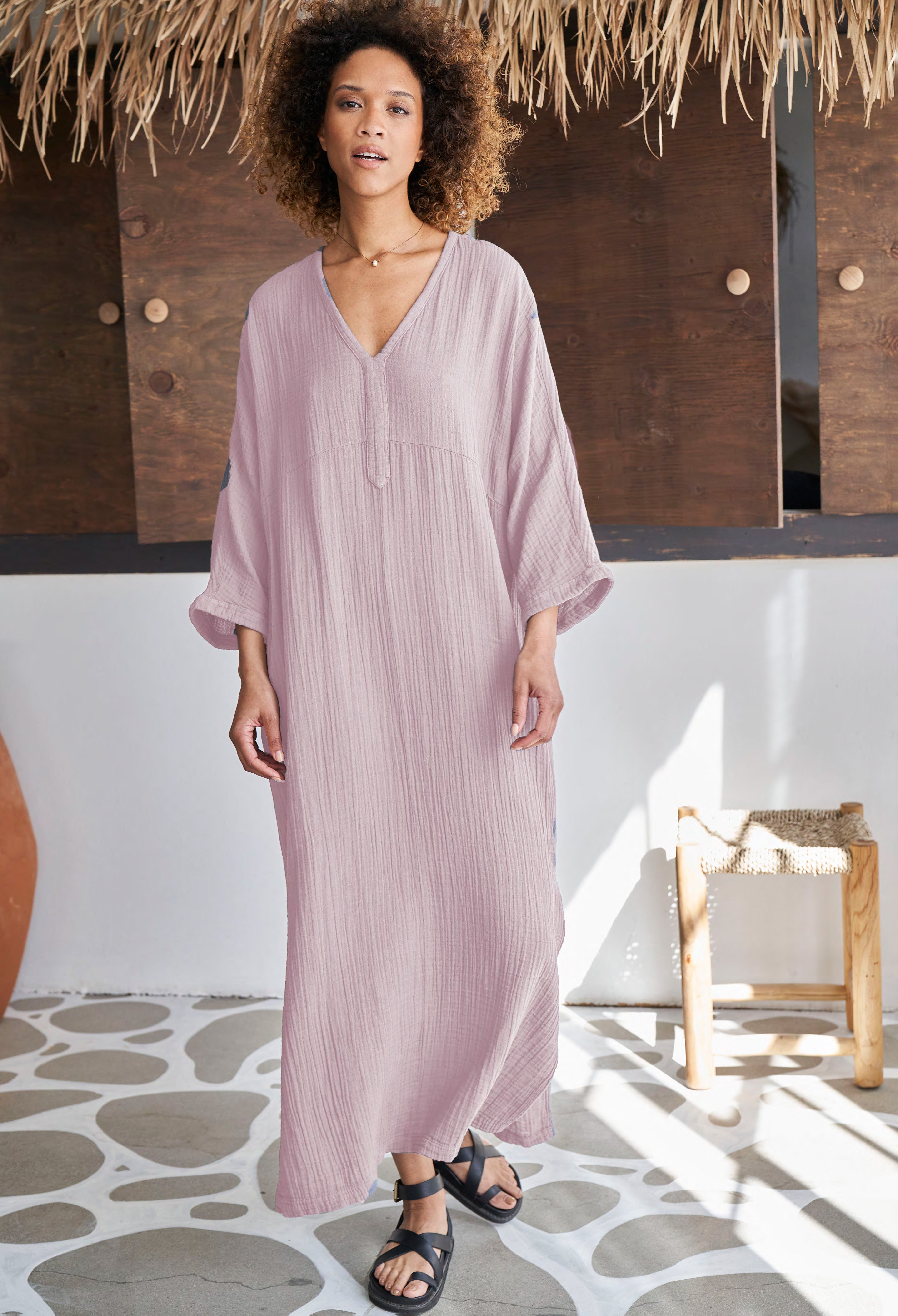 Shell Pink Cotton Gauze Arc Seam Caftan