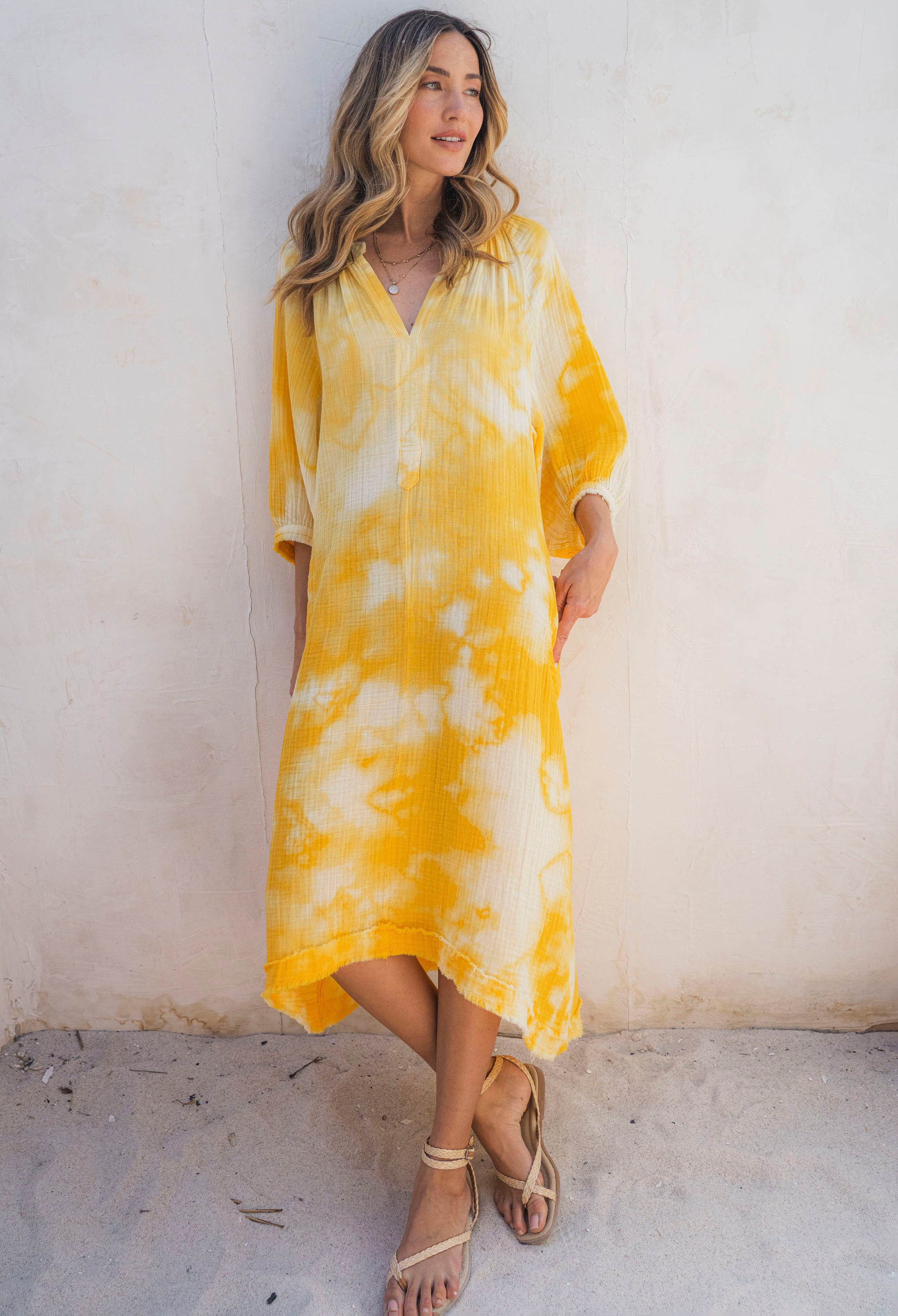 Sunflower Tie Dye Gauze Dress with Pockets