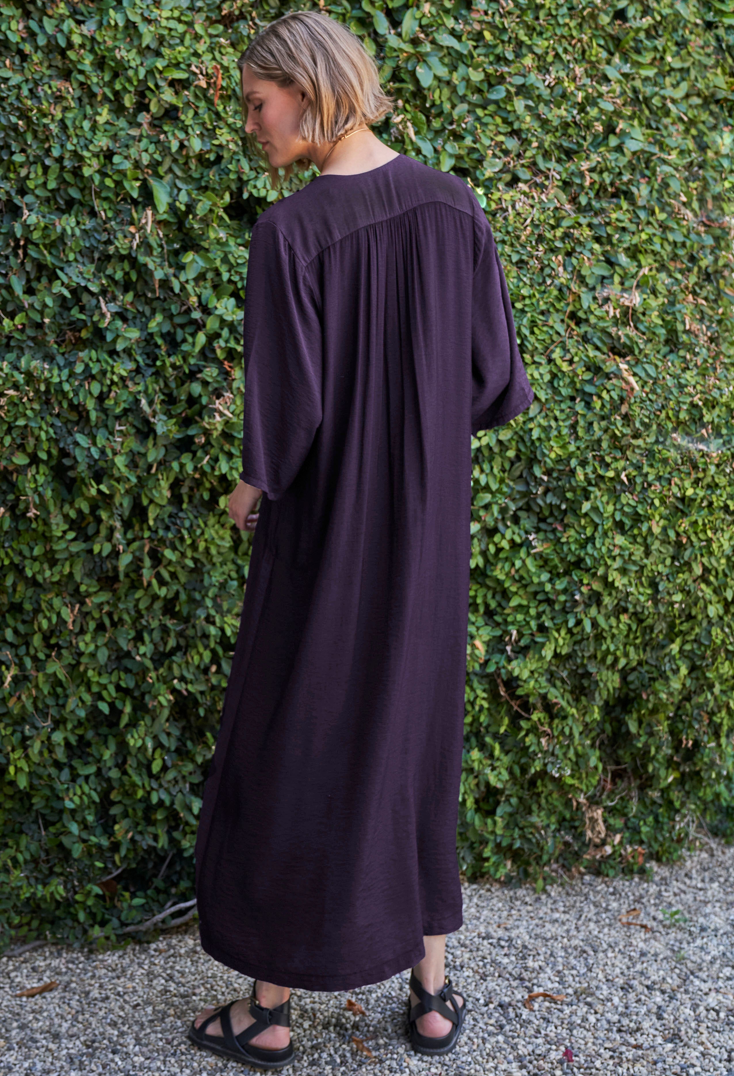 Aubergine Cupro Rouched Front Caftan