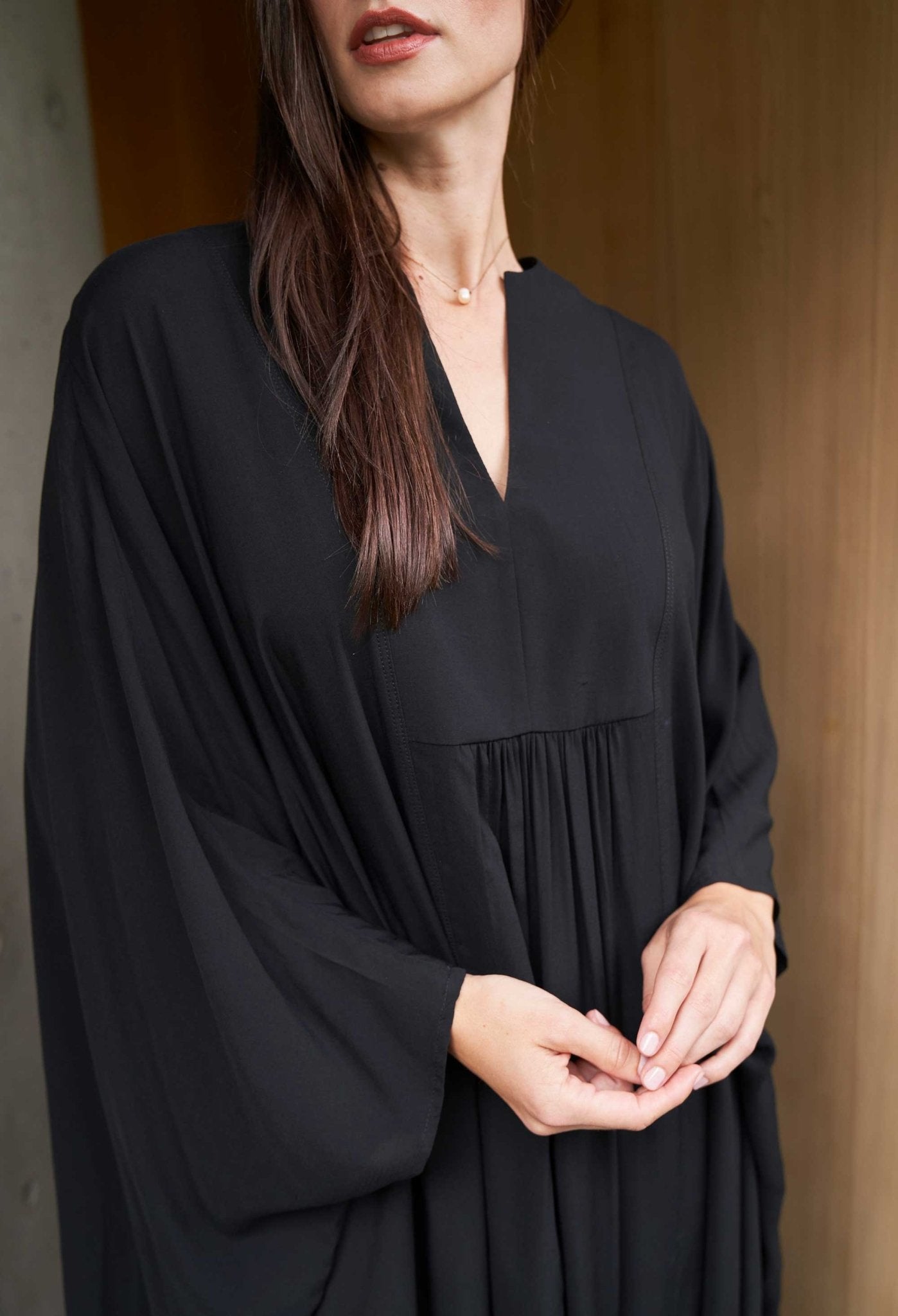 Black Laurel Bib Front Caftan - ocean+main