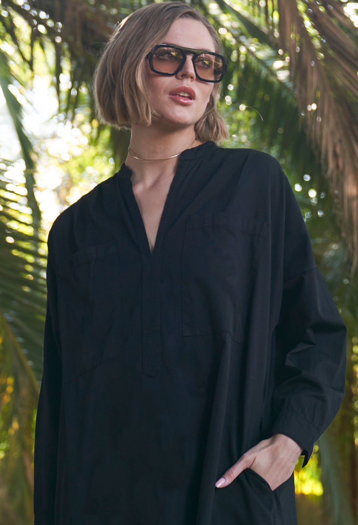 Black Pocket Midi Tunic Dress - ocean+main