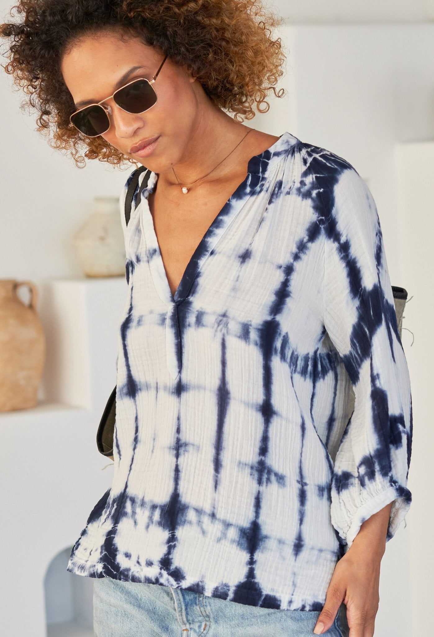 Blue Tile Gauze Top - ocean+main