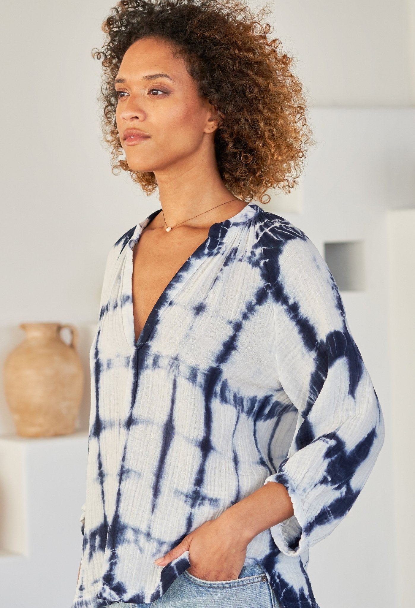 Blue Tile Gauze Top - ocean+main