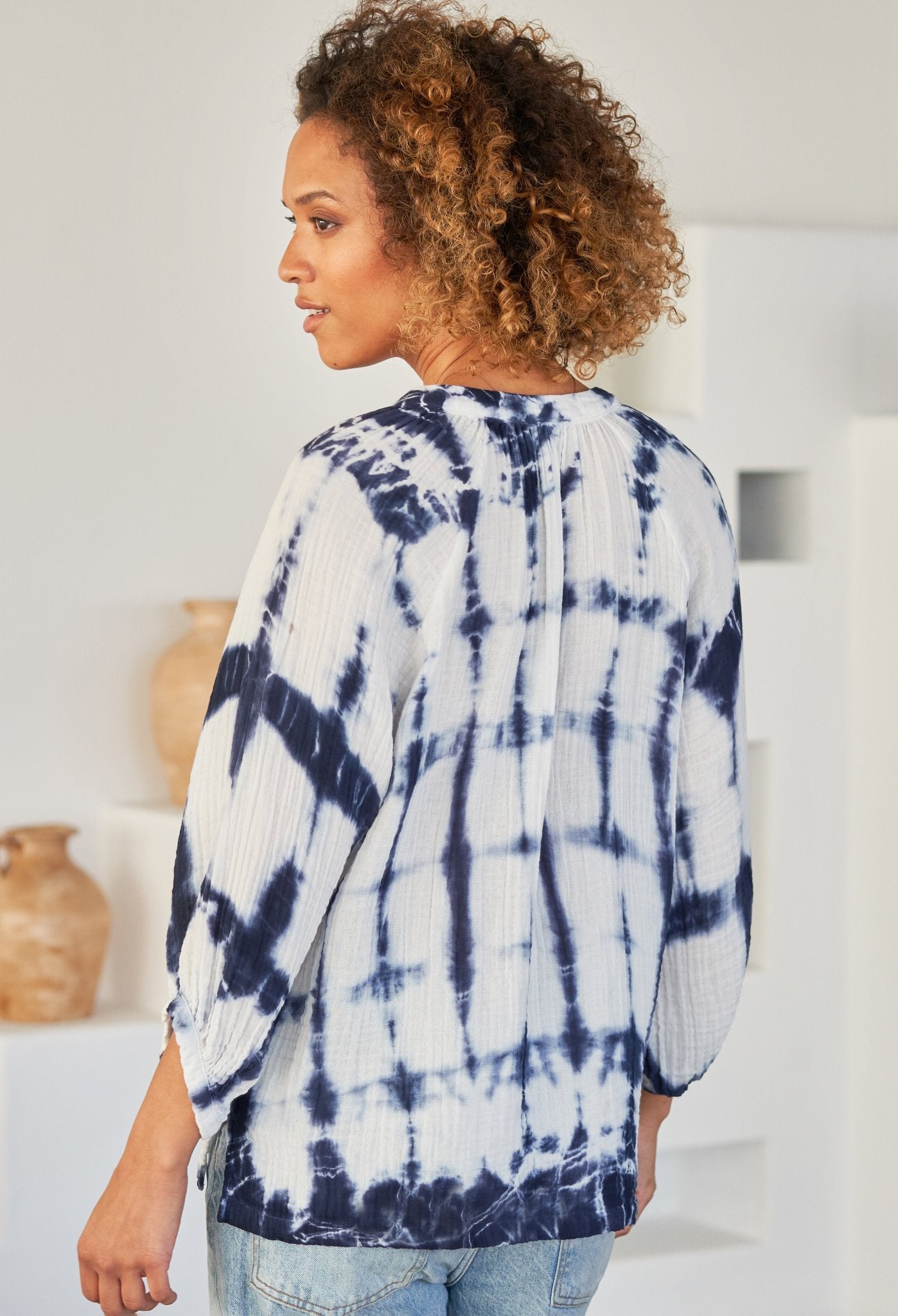 Blue Tile Gauze Top - ocean+main