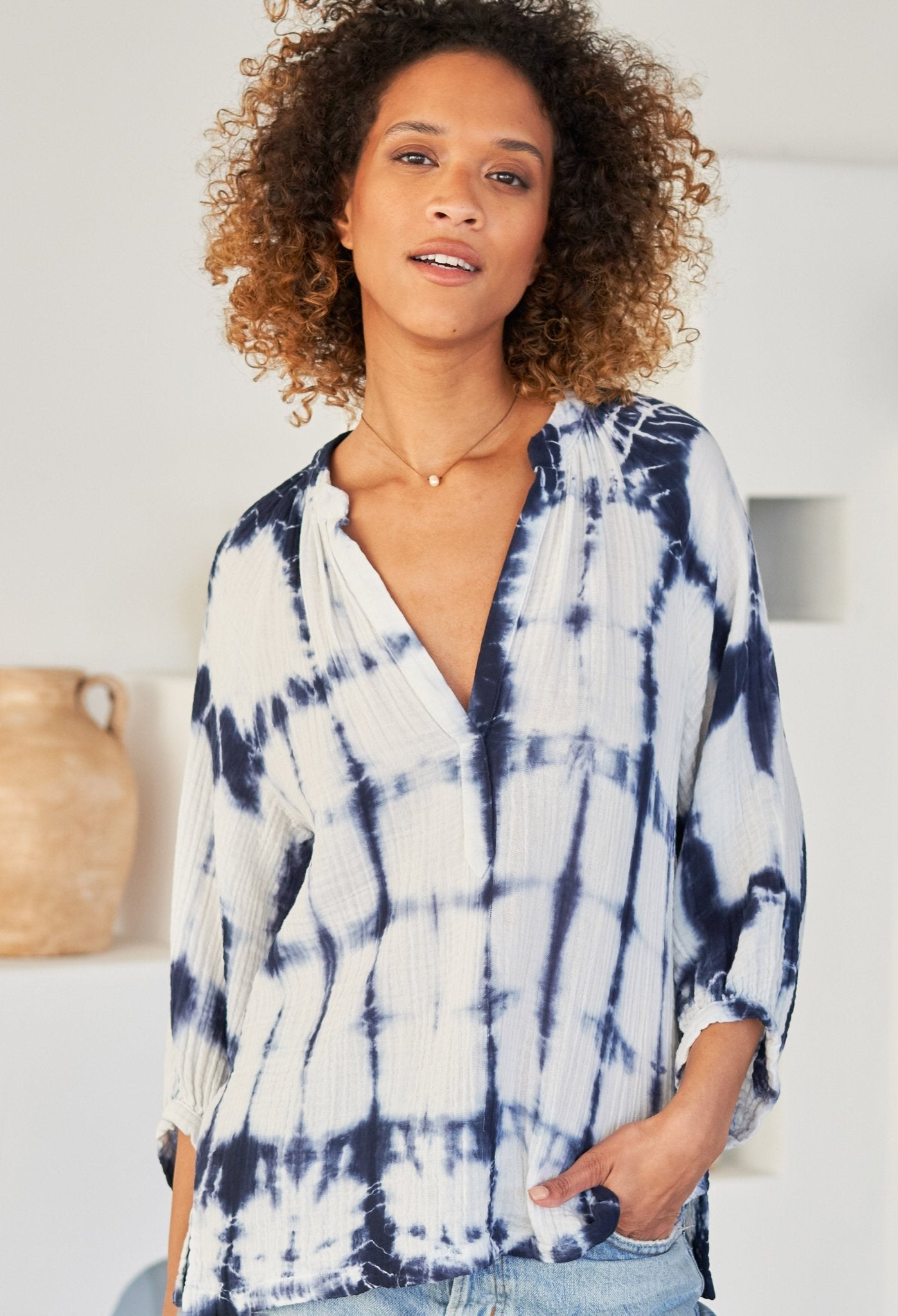 Blue Tile Gauze Top - ocean+main
