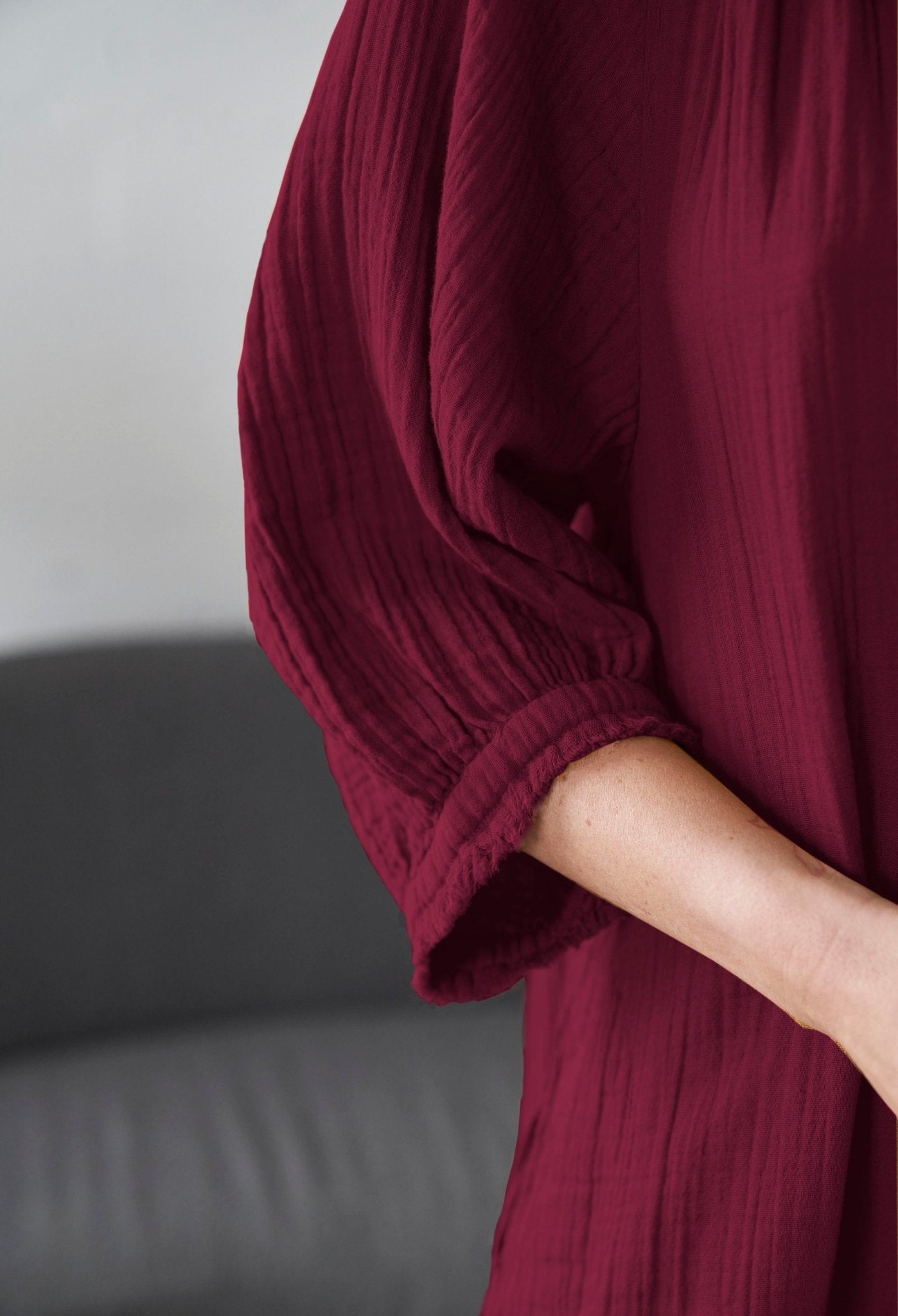 Burgundy Cotton Gauze Dress with Pockets - ocean+main