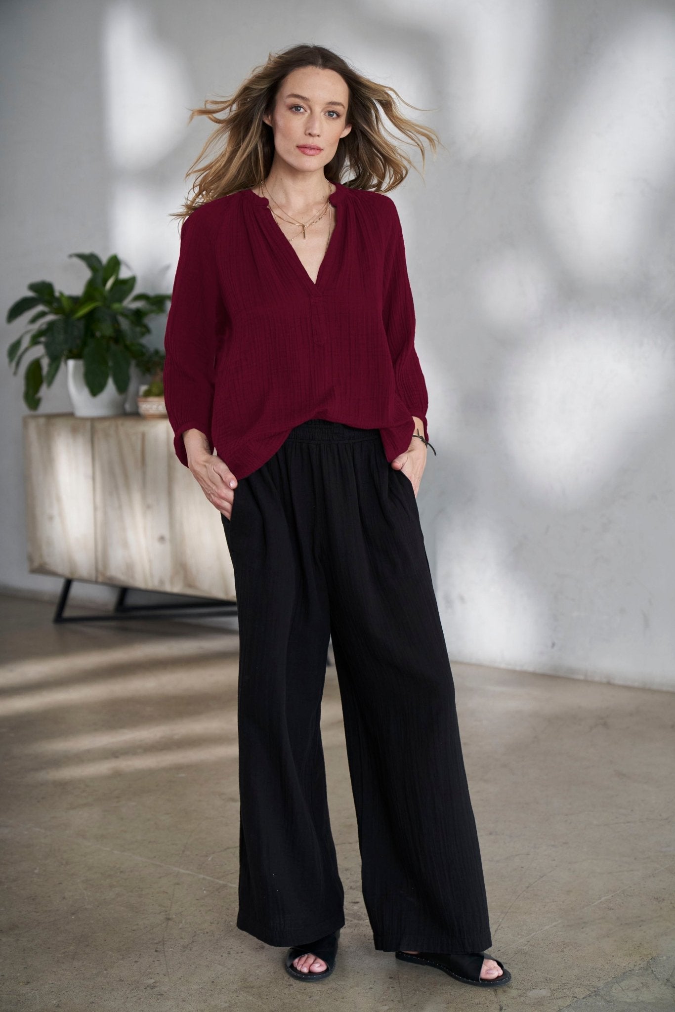 Burgundy Gauze Top - ocean+main