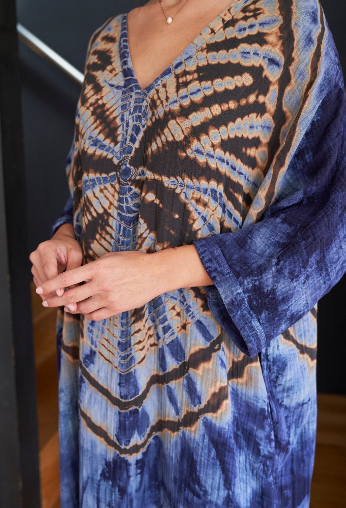 Butterfly Print Cotton Gauze Arc Seam Caftan - ocean+main