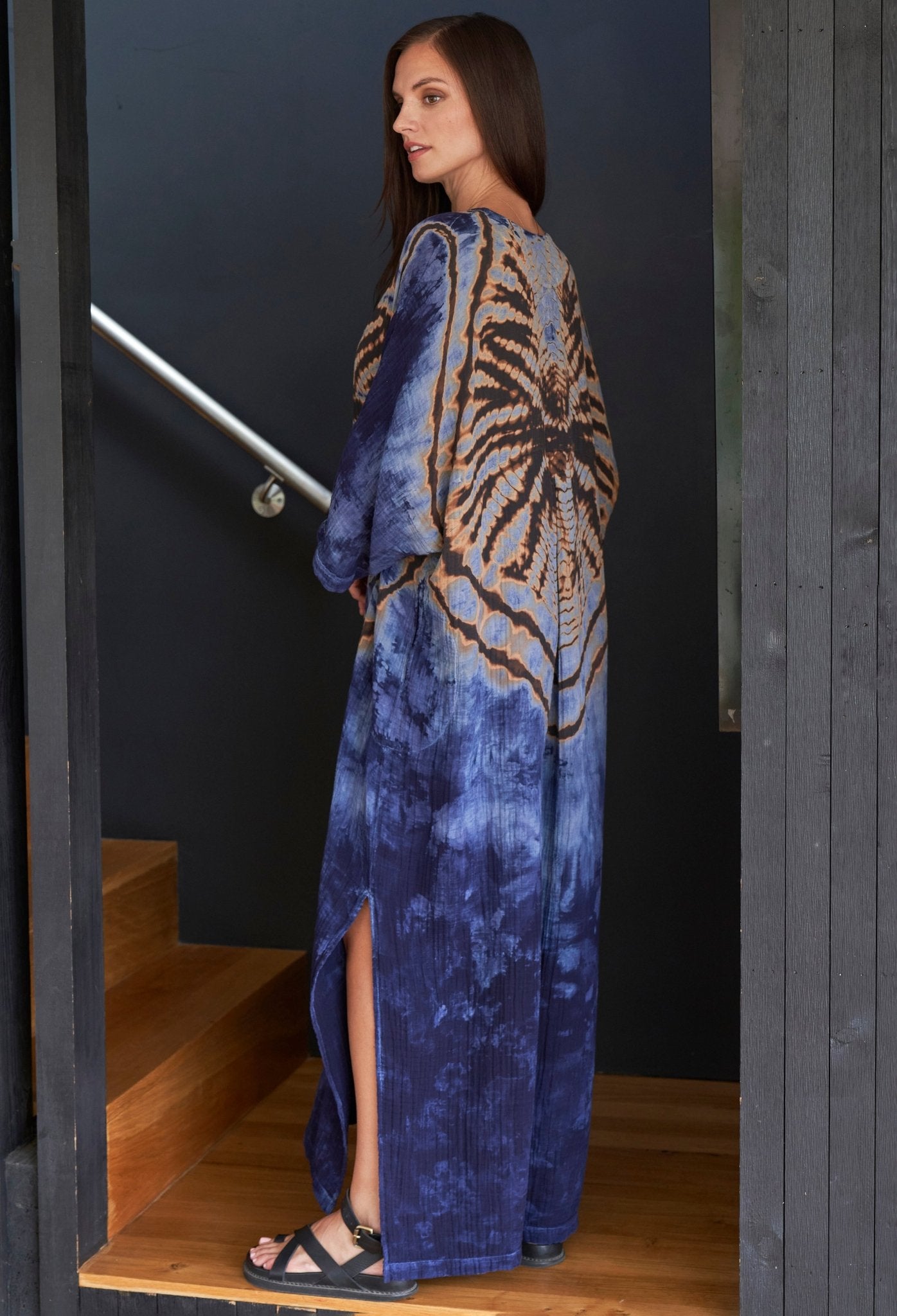 Butterfly Print Cotton Gauze Arc Seam Caftan - ocean+main