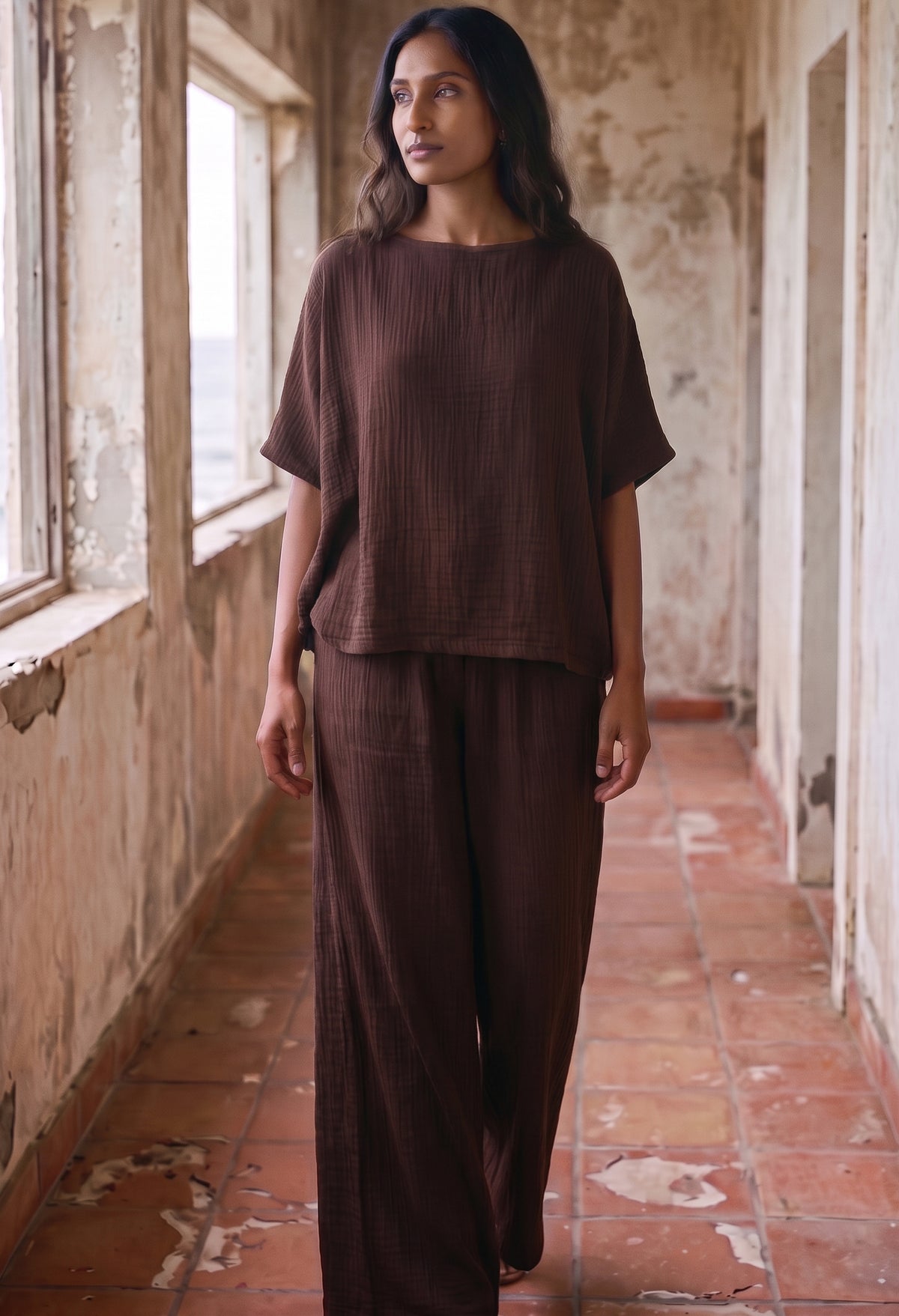 Chocolate Square Gauze Top