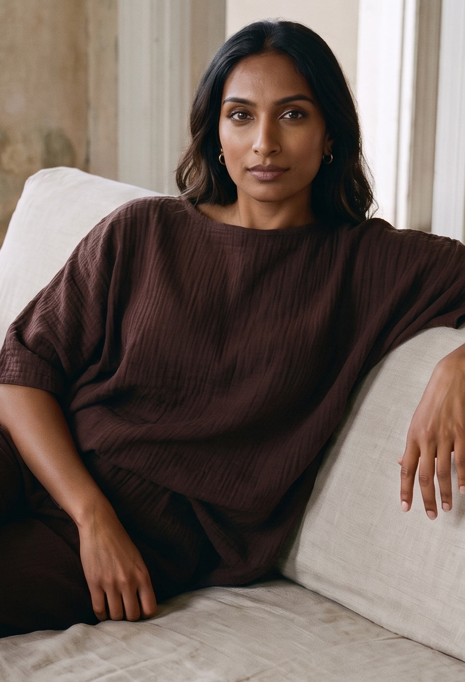 Chocolate Square Gauze Top