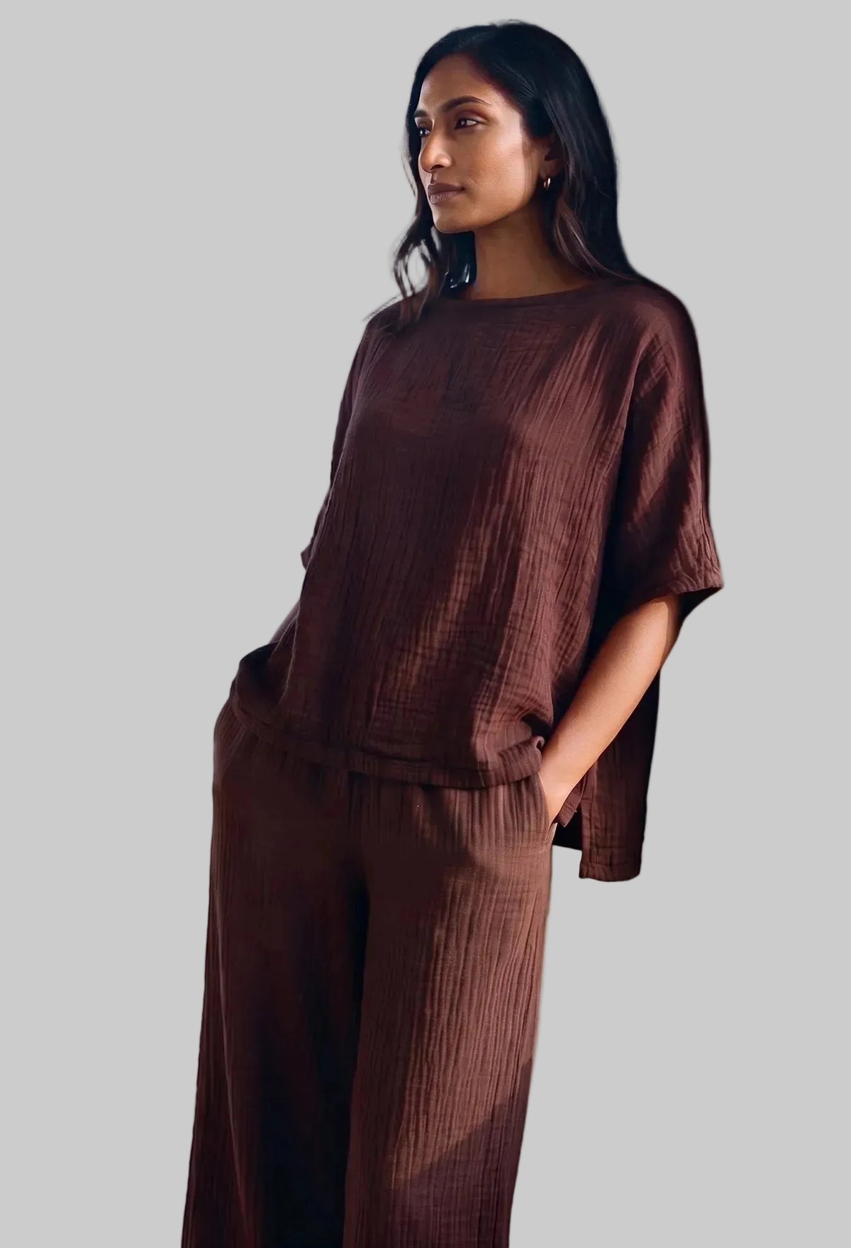 Chocolate Square Gauze Top