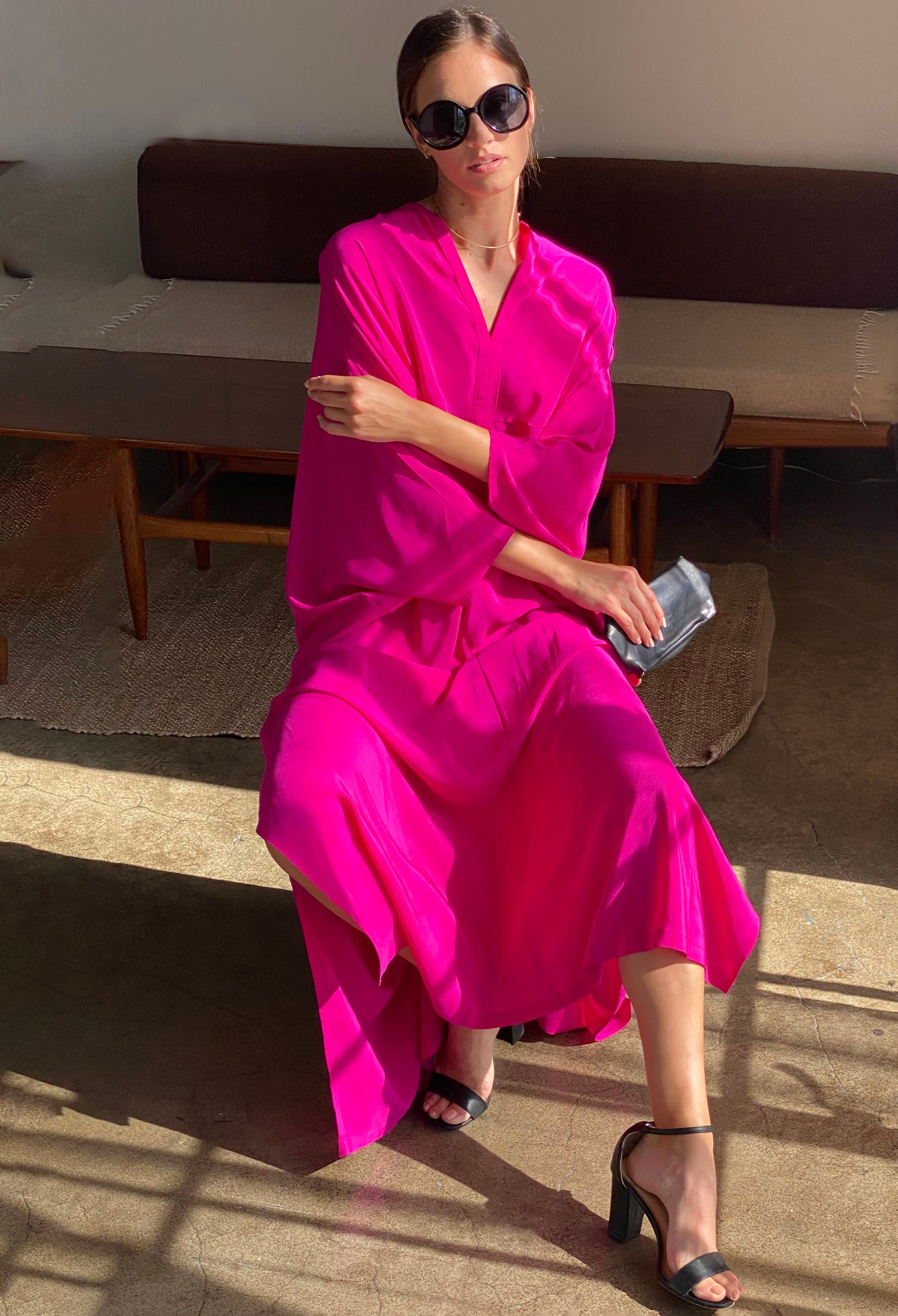 Talitha Silk Fuchsia Caftan