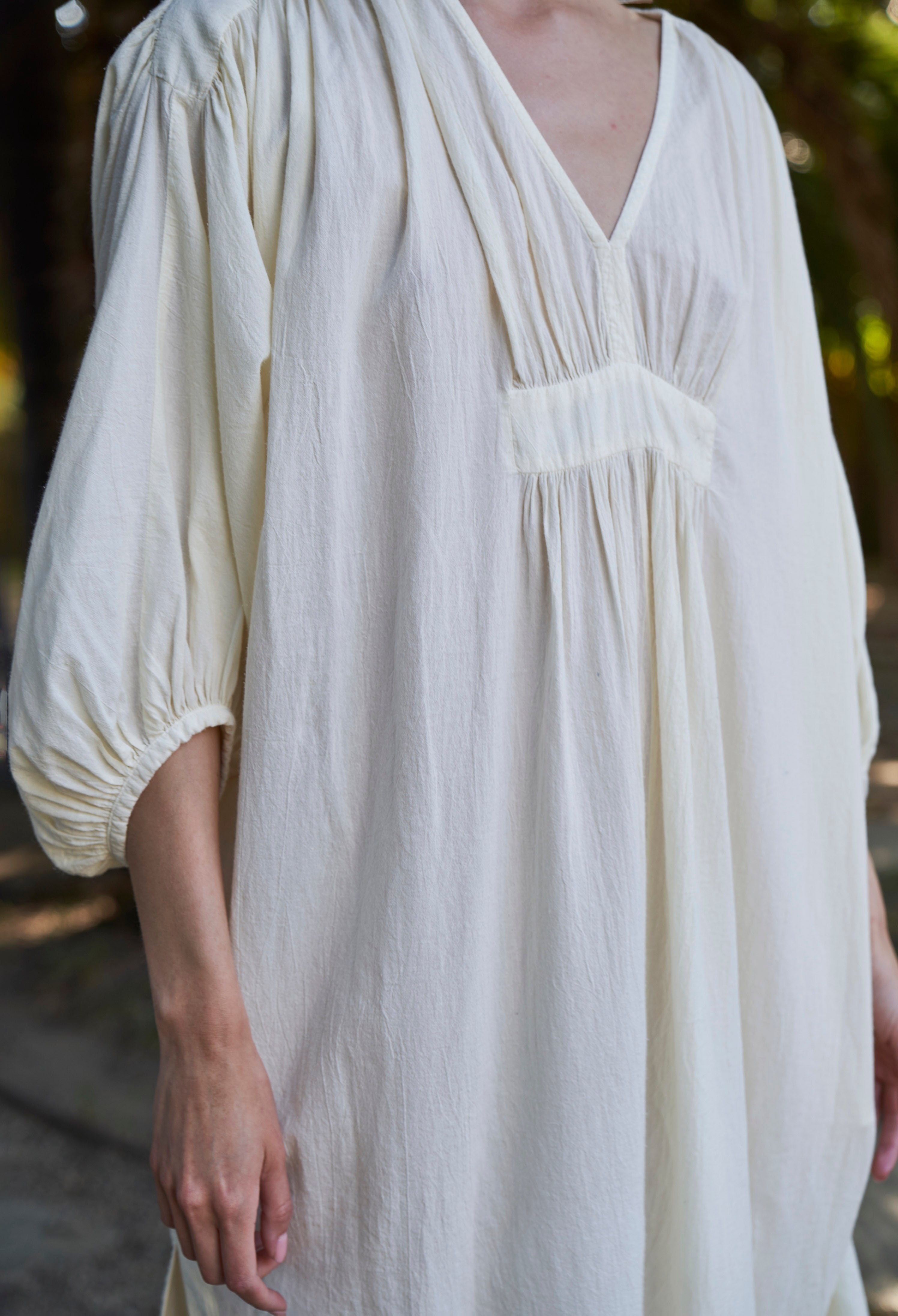 Ivory Rouched Shoulder Maxi Cotton Caftan