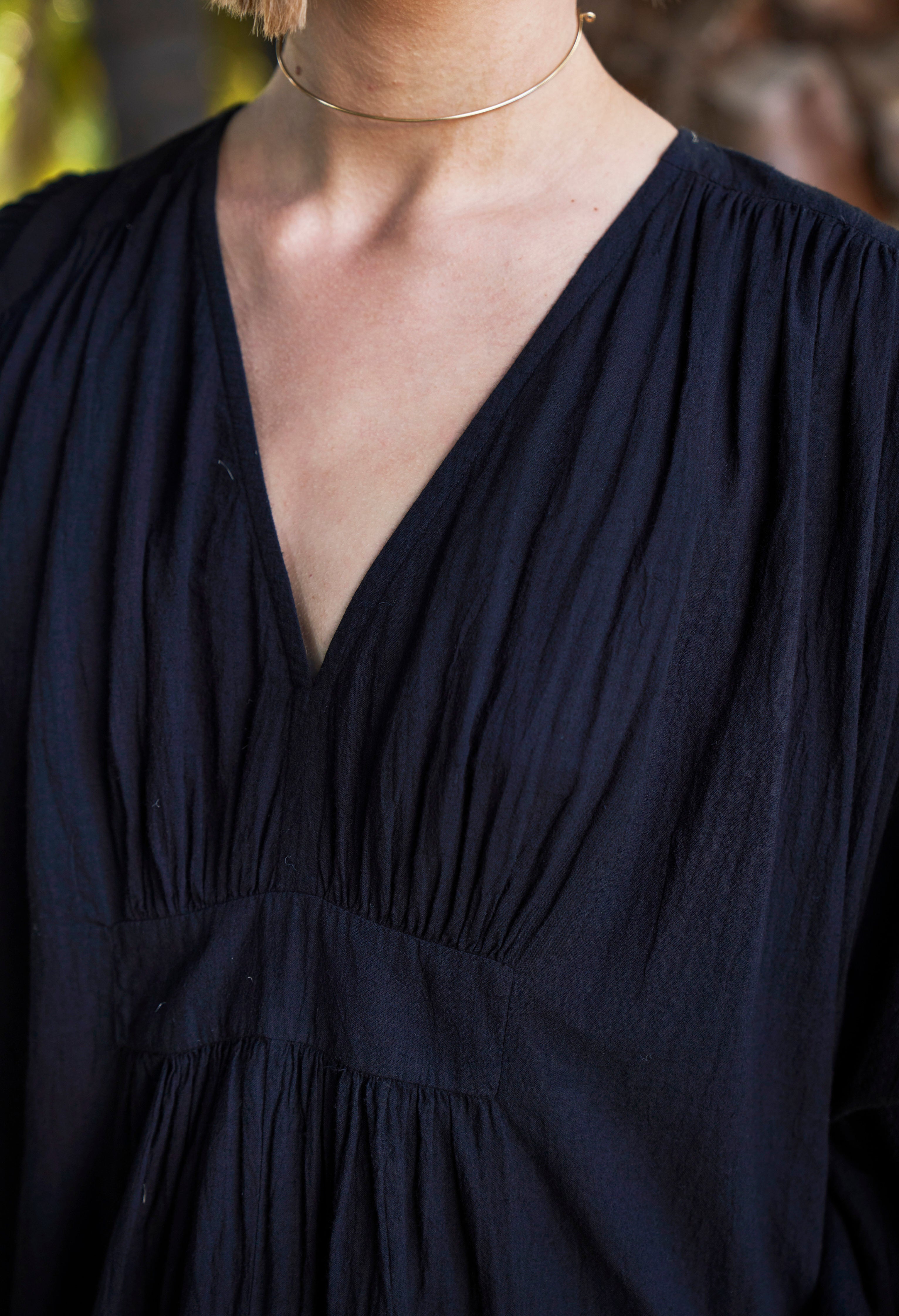 Black Rouched Shoulder Maxi Cotton Caftan