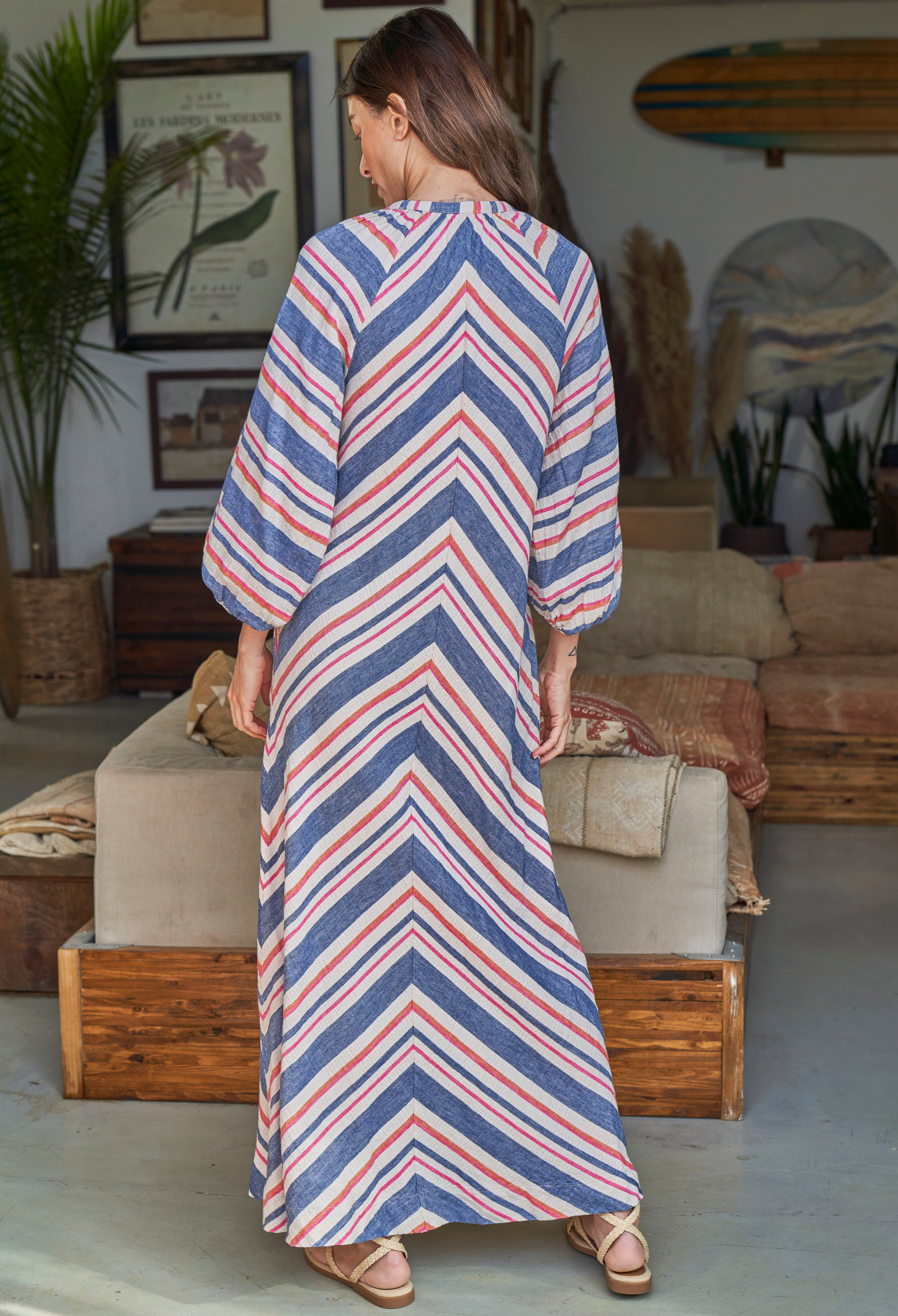 UPCYCLED - Navy and Fuchsia Striped Tunic Dress