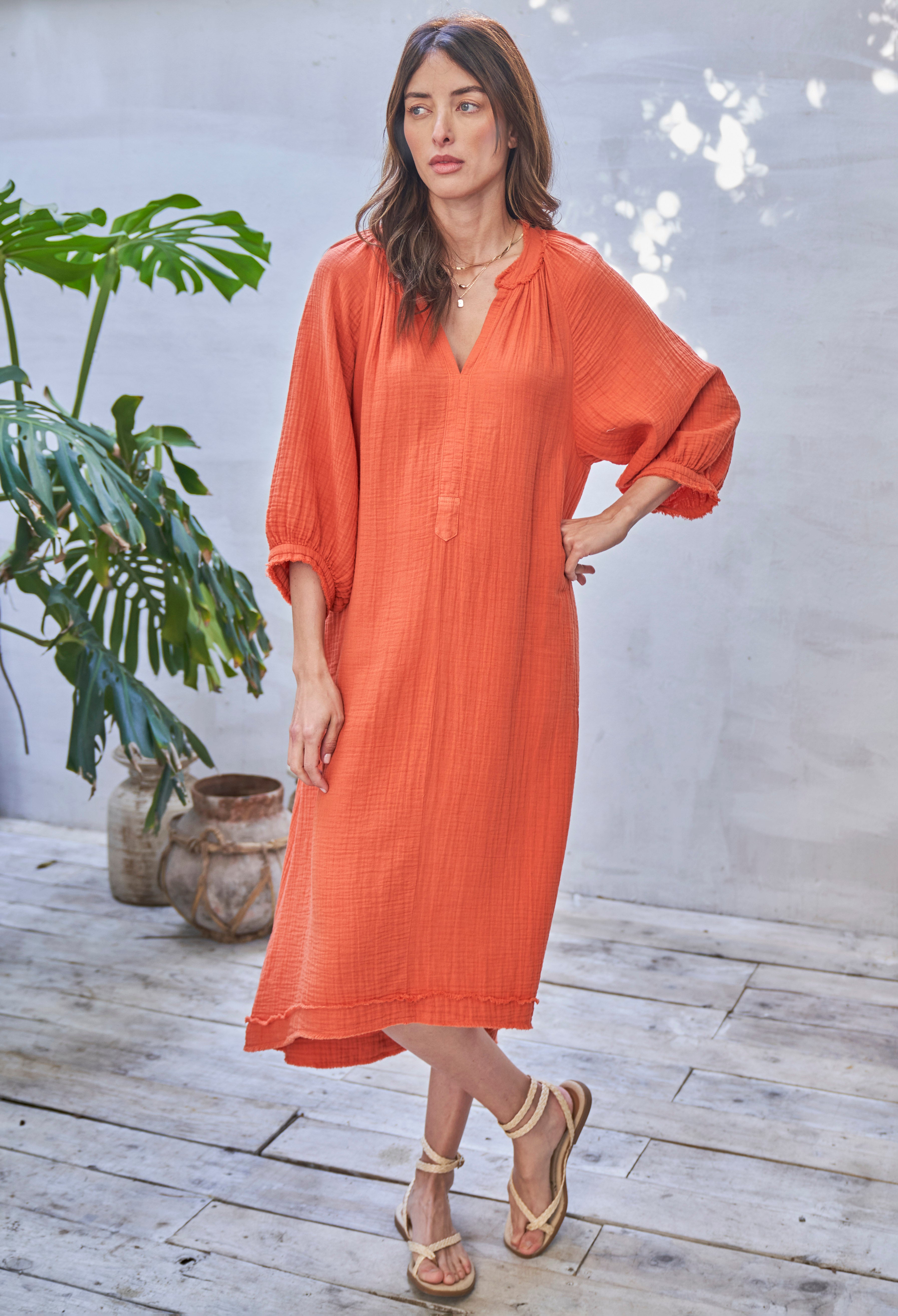 Saffron Gauze Dress with Pockets