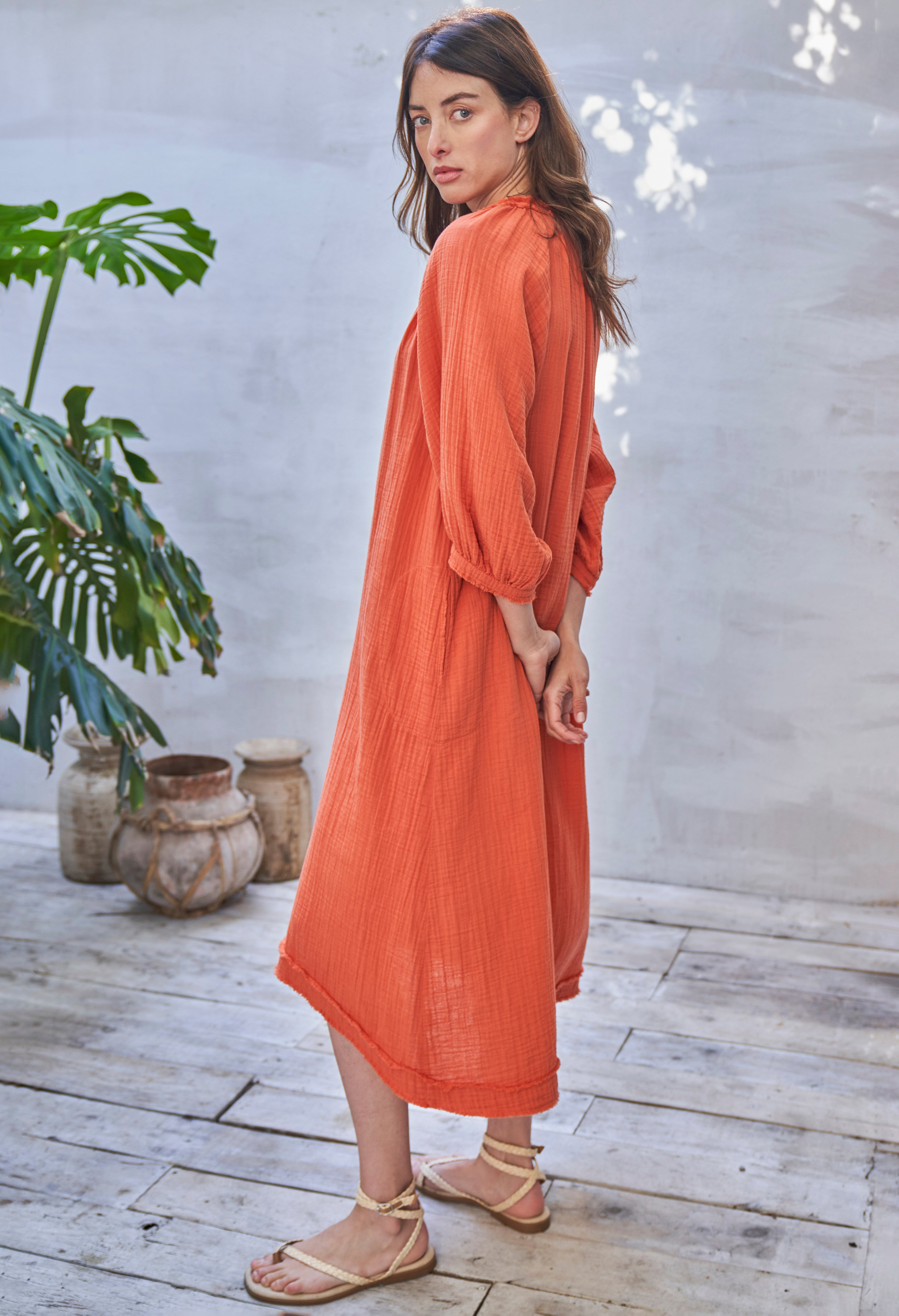 Saffron Gauze Dress with Pockets