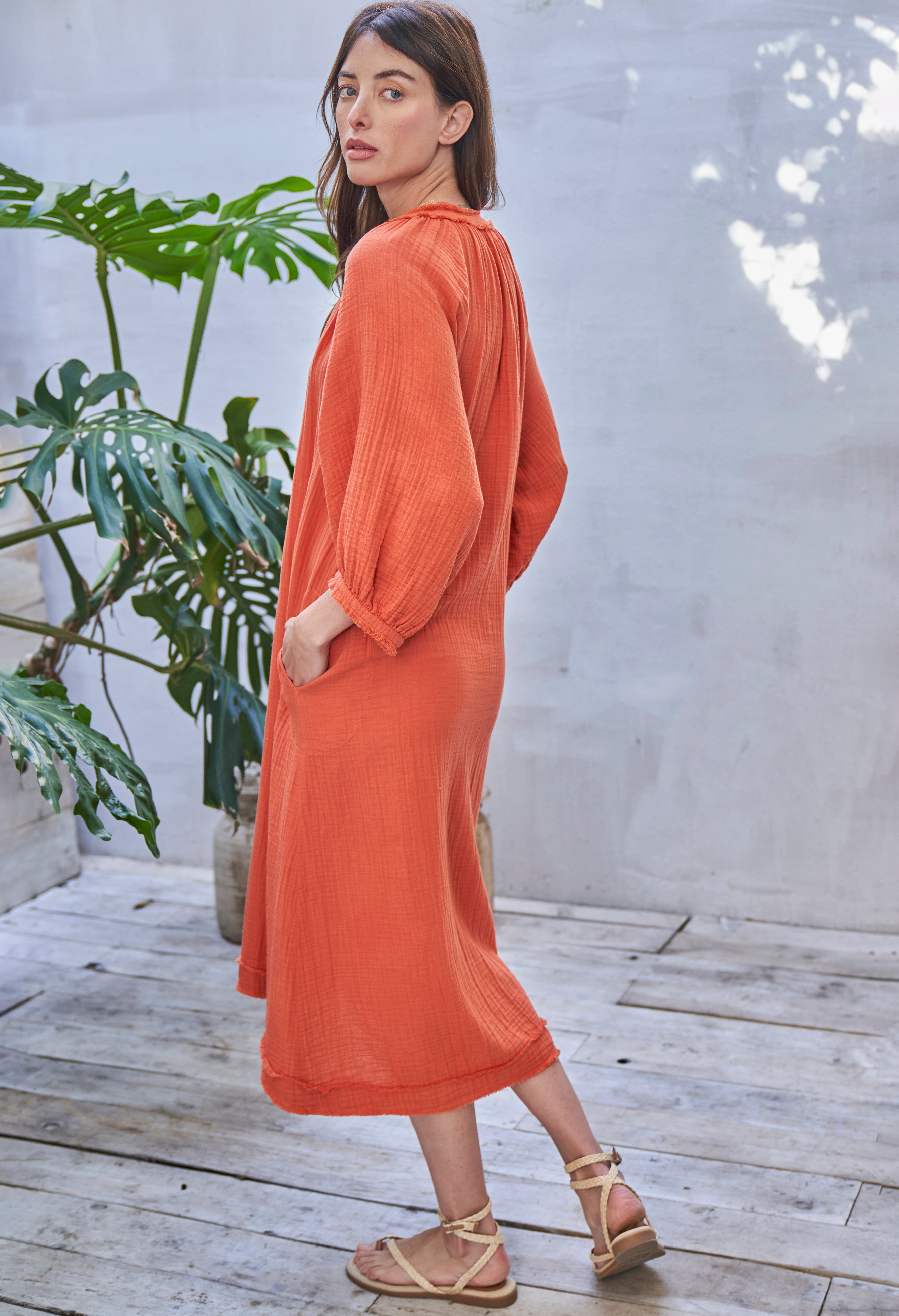 Saffron Gauze Dress with Pockets
