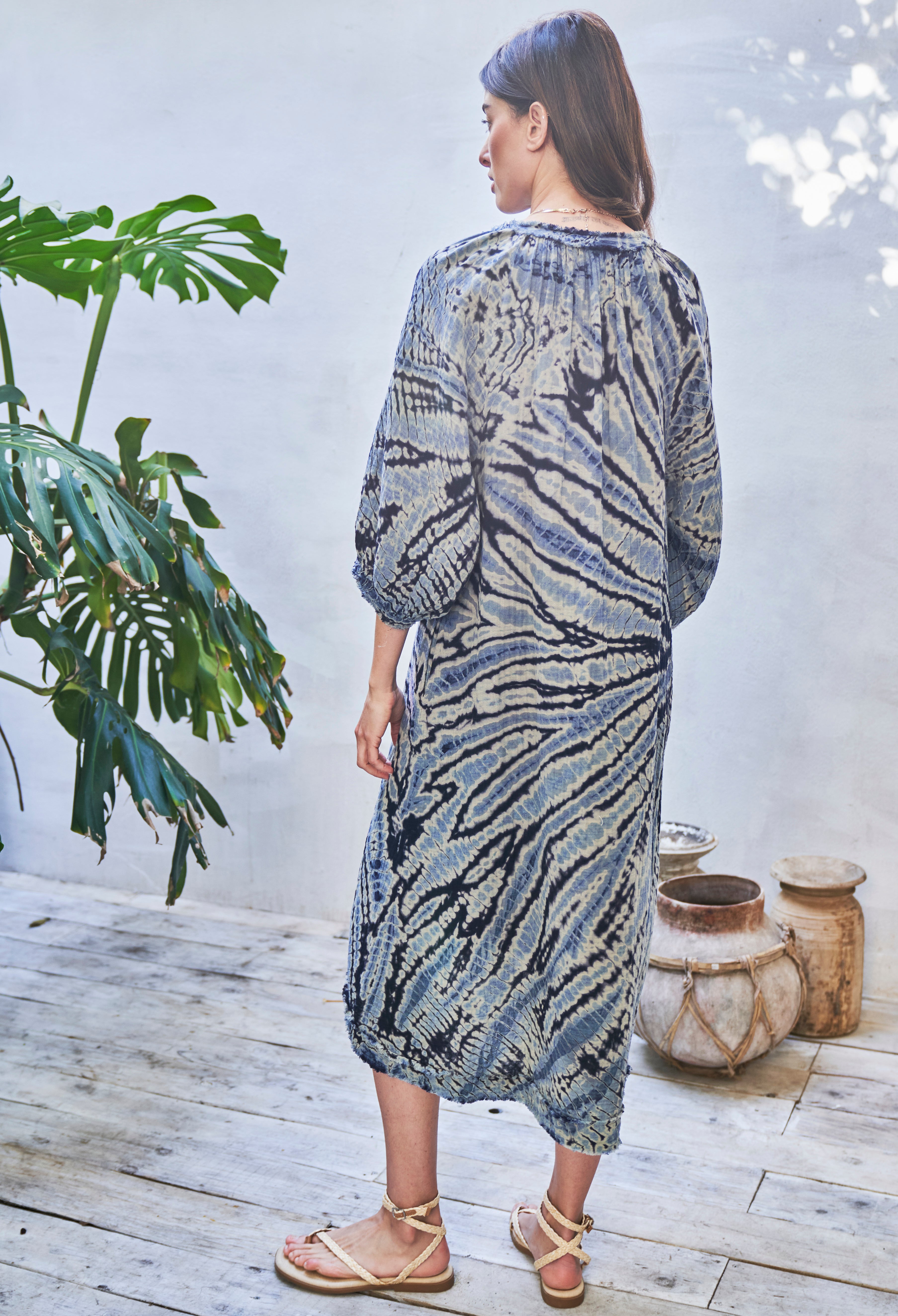 Blue Nautilus Gauze Dress with Pockets - Sale