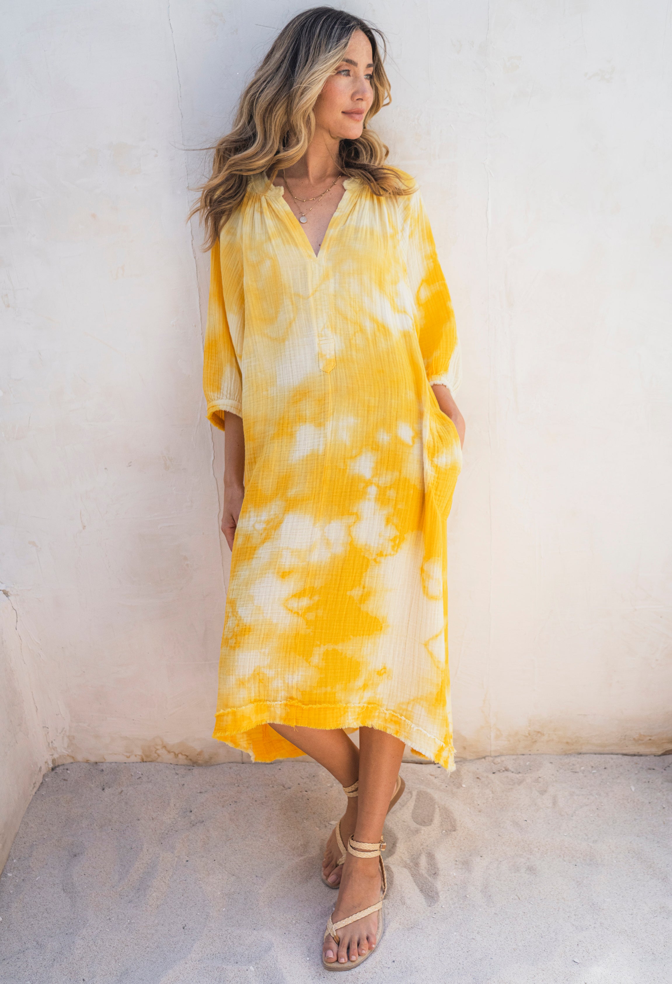 Sunflower Tie Dye Gauze Dress with Pockets