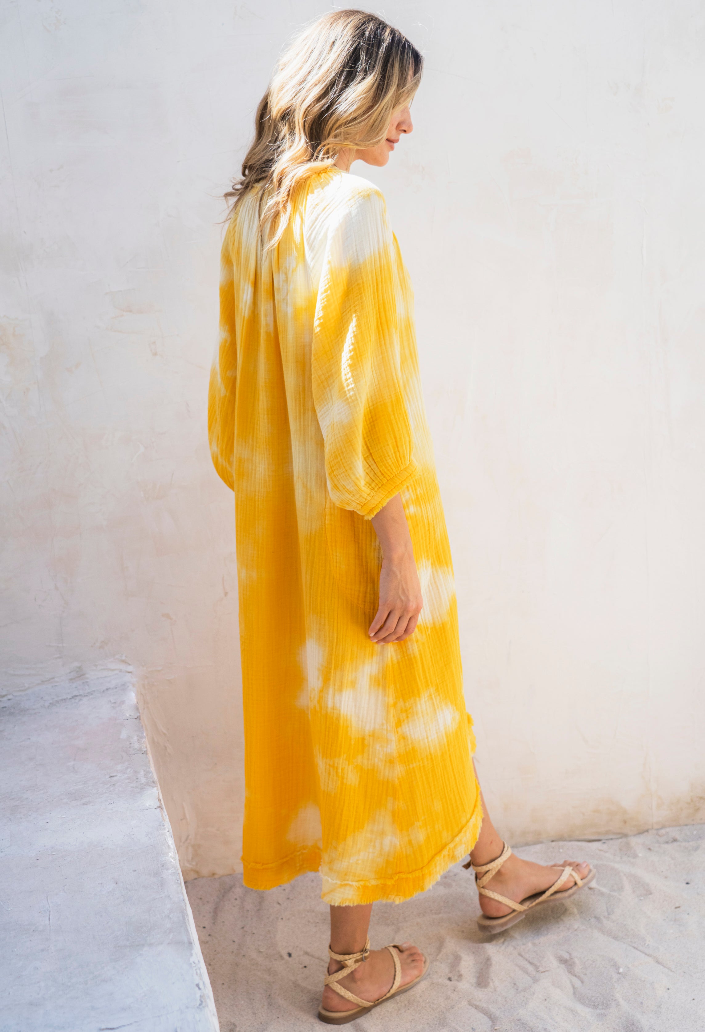 Sunflower Tie Dye Gauze Dress with Pockets