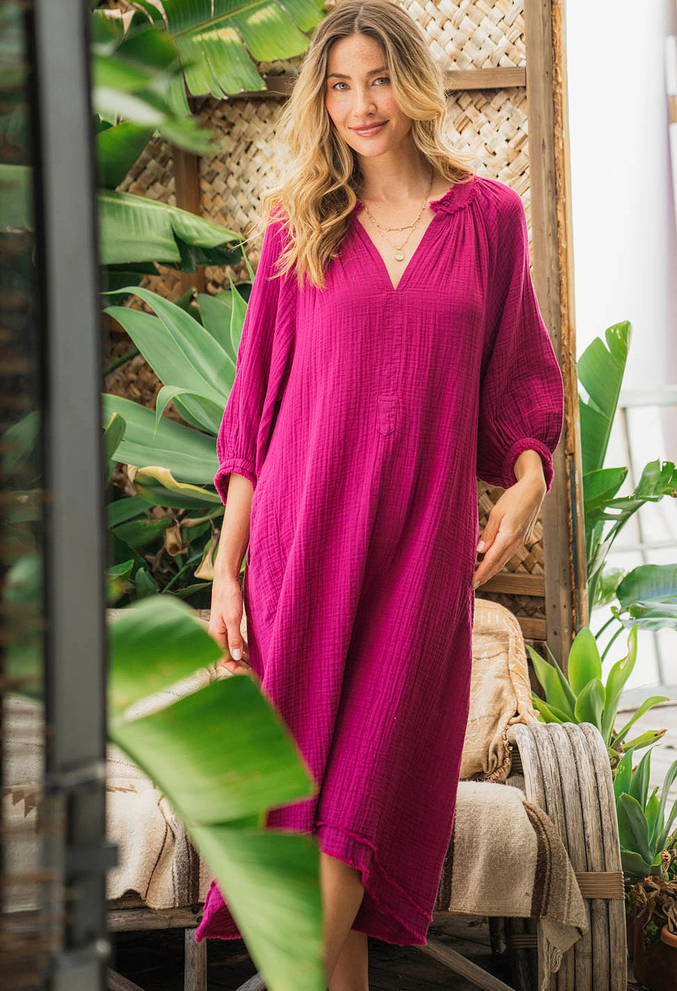 Fuchsia Gauze Dress with Pockets