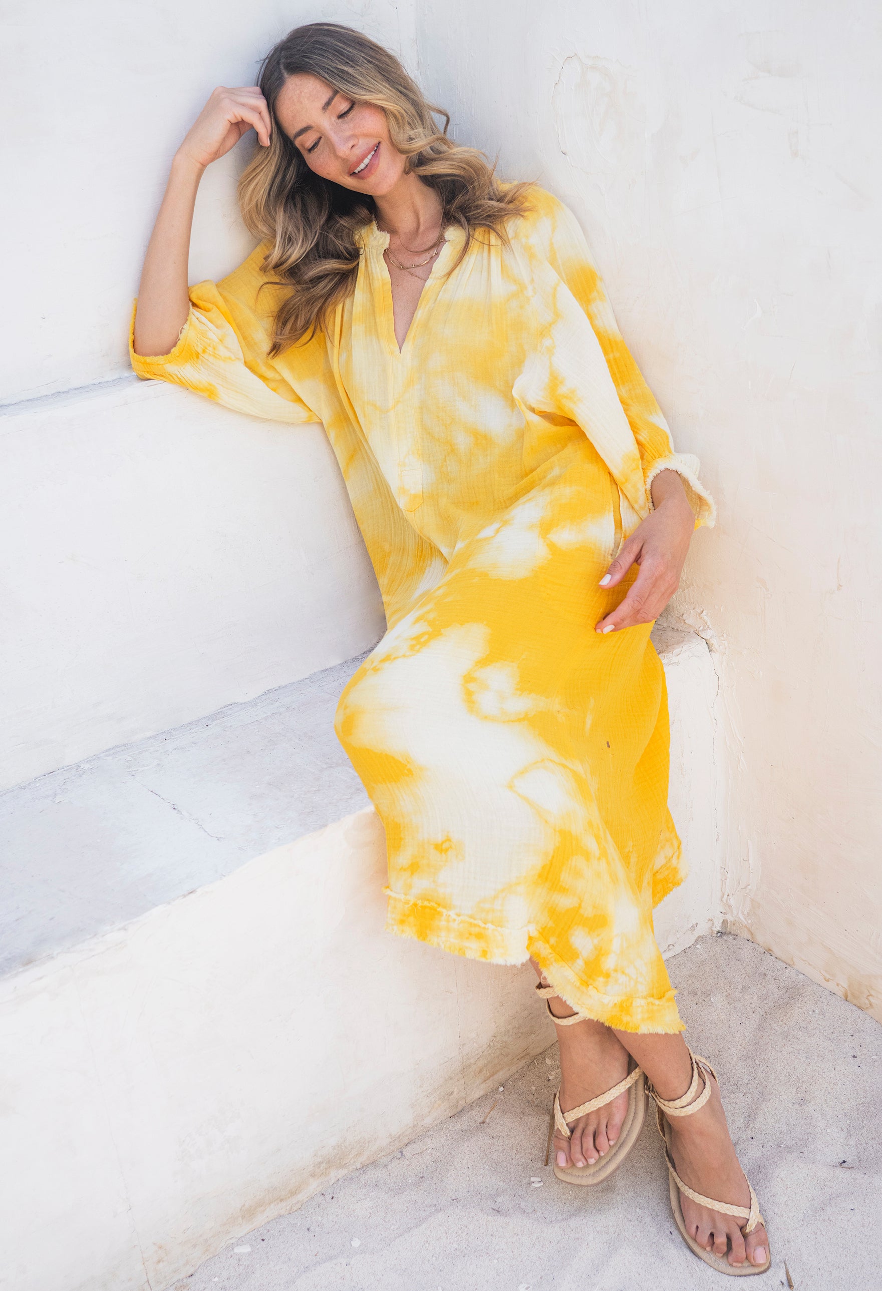 Sunflower Tie Dye Gauze Dress with Pockets