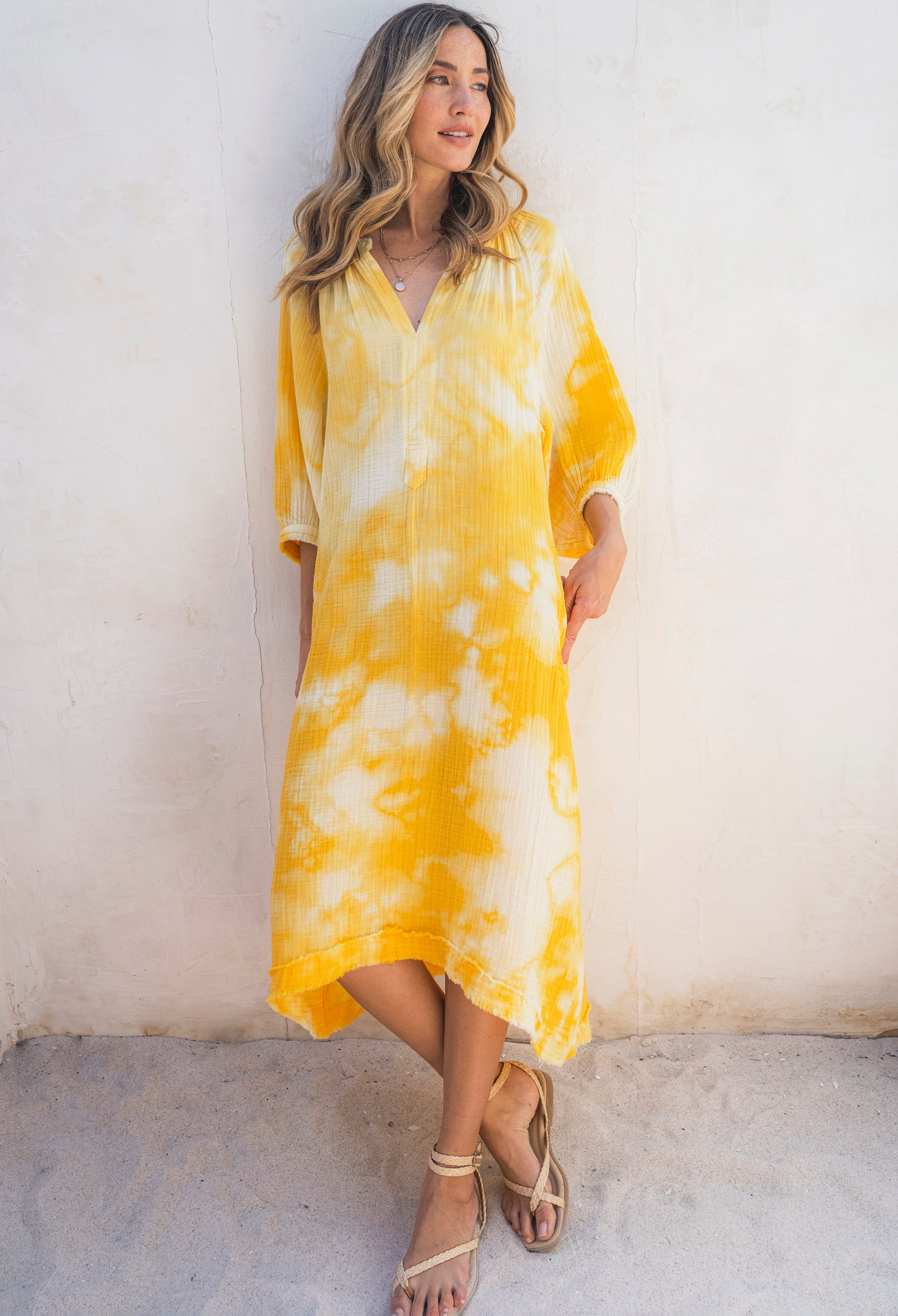 Sunflower Tie Dye Gauze Dress with Pockets
