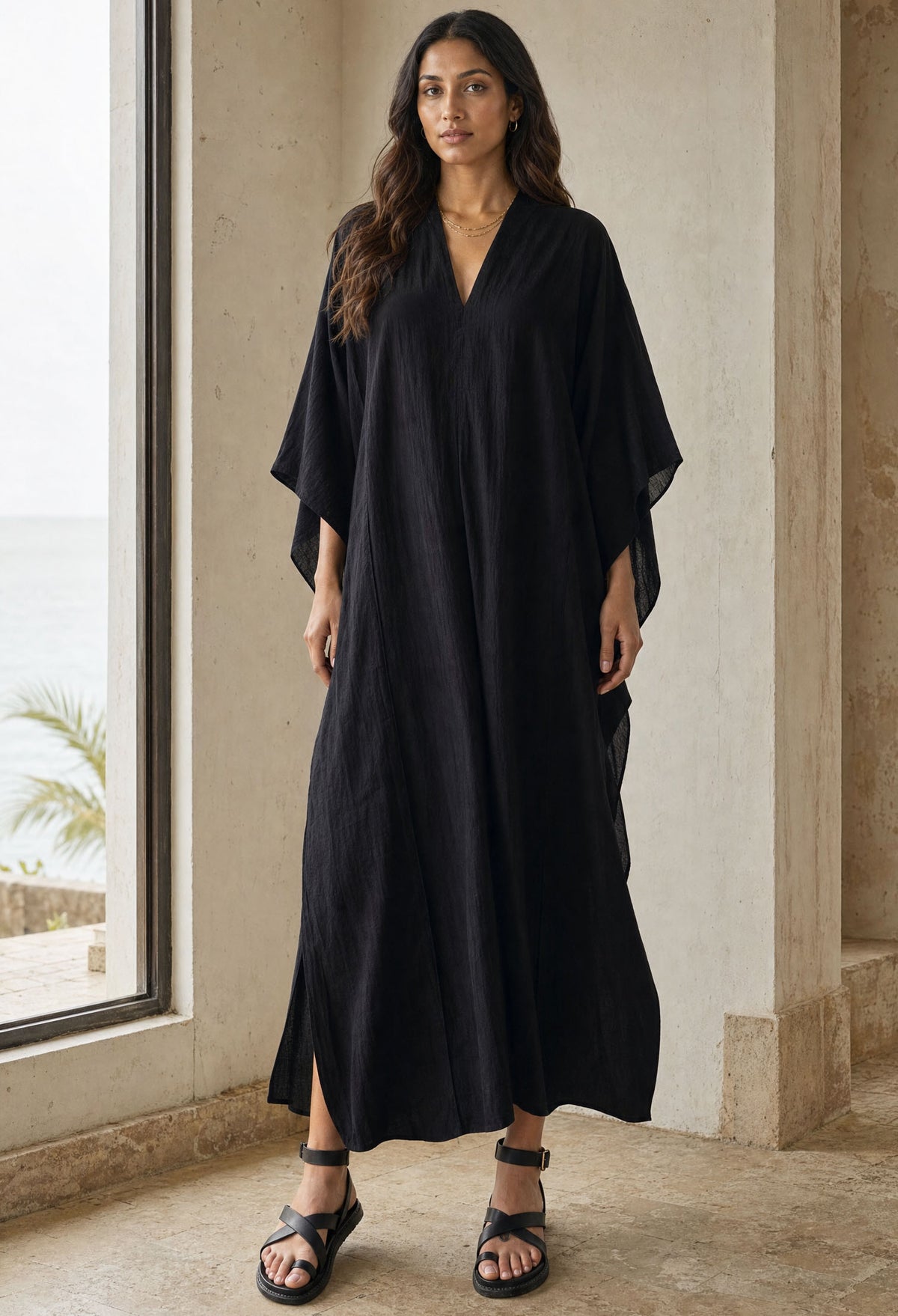 Long Black Maxi Cotton Classic Caftan