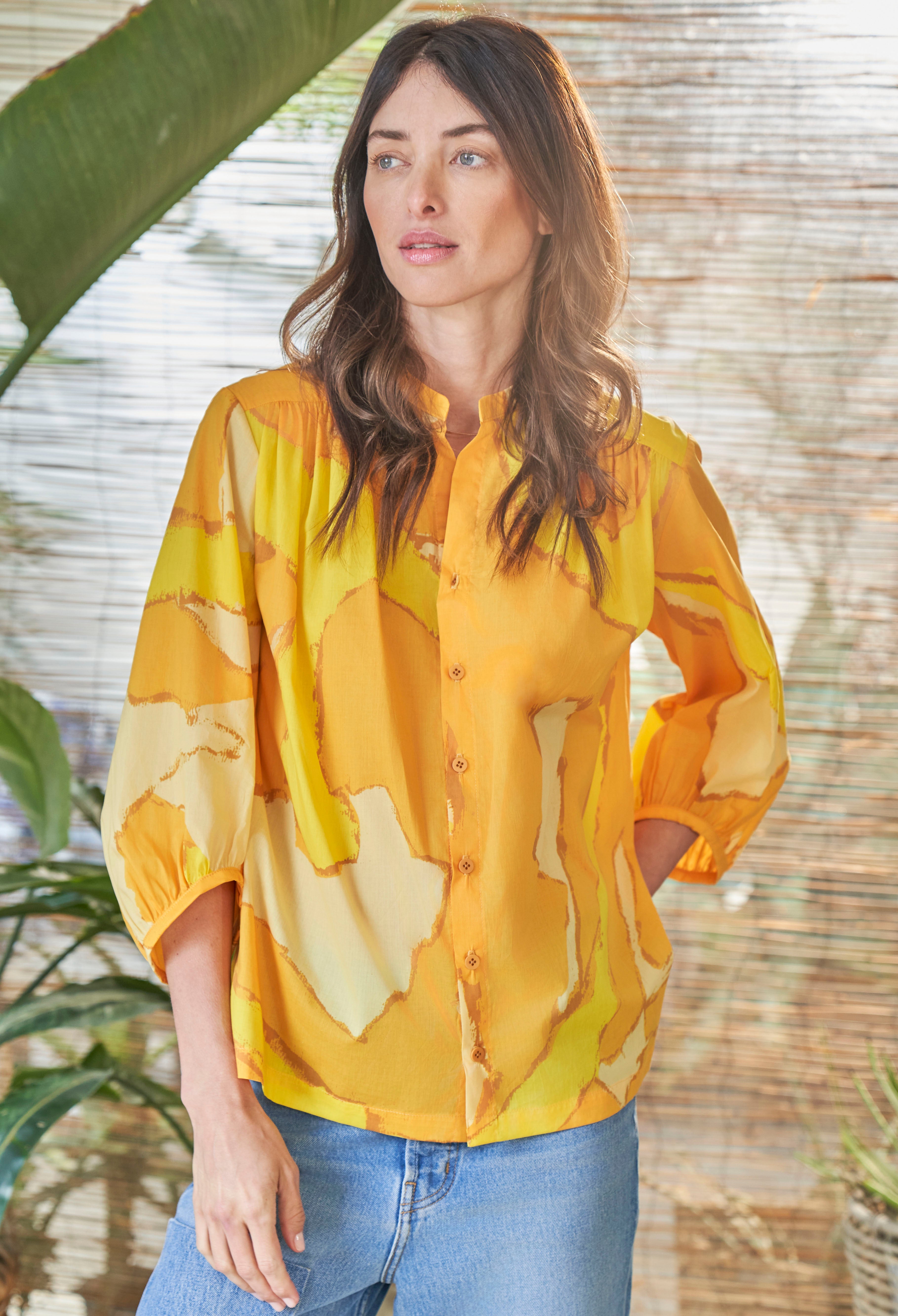 UPCYCLED: LIMITED EDITION Yellow Print Cotton Poplin Peasant Top