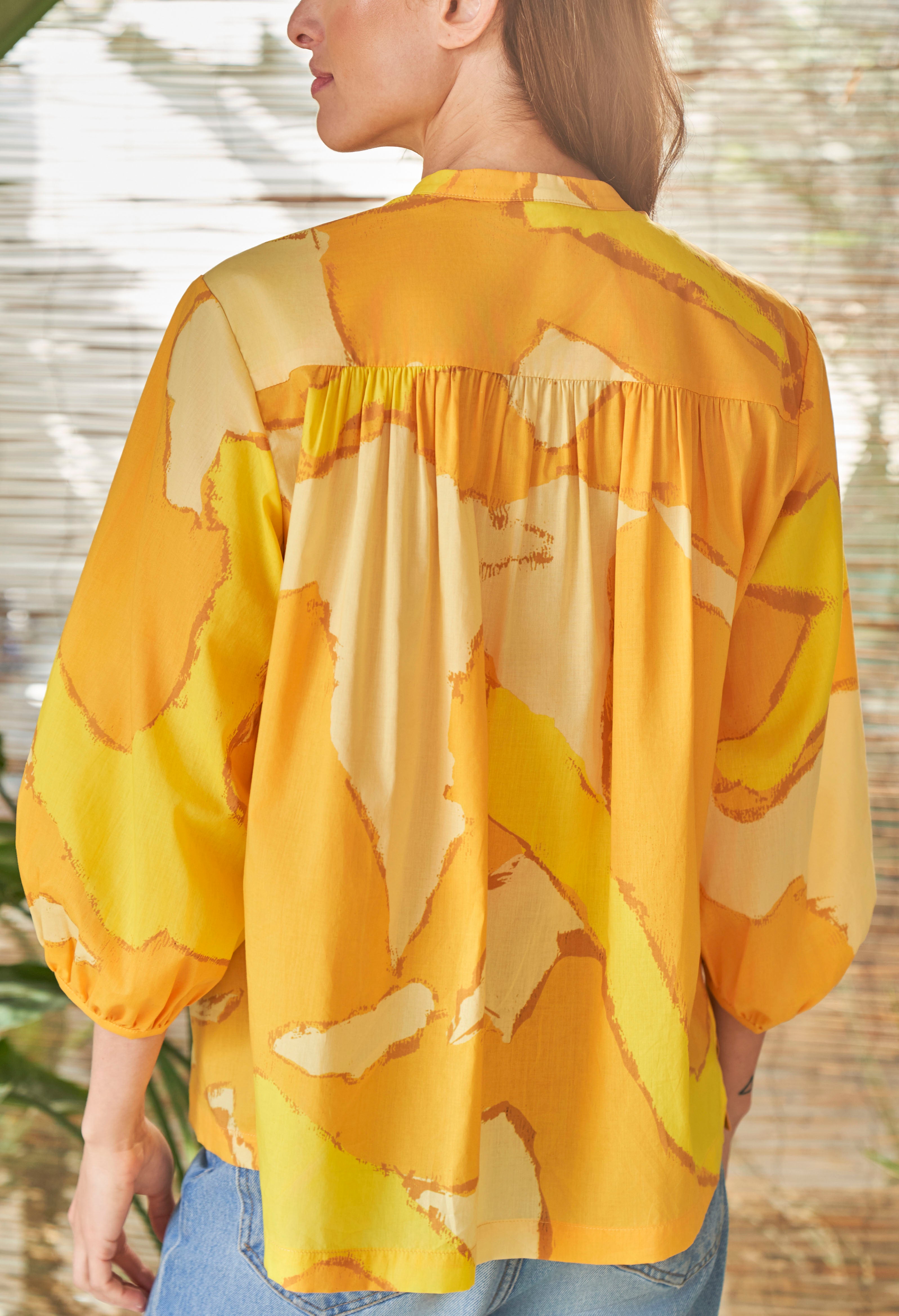 UPCYCLED: LIMITED EDITION Yellow Print Cotton Poplin Peasant Top