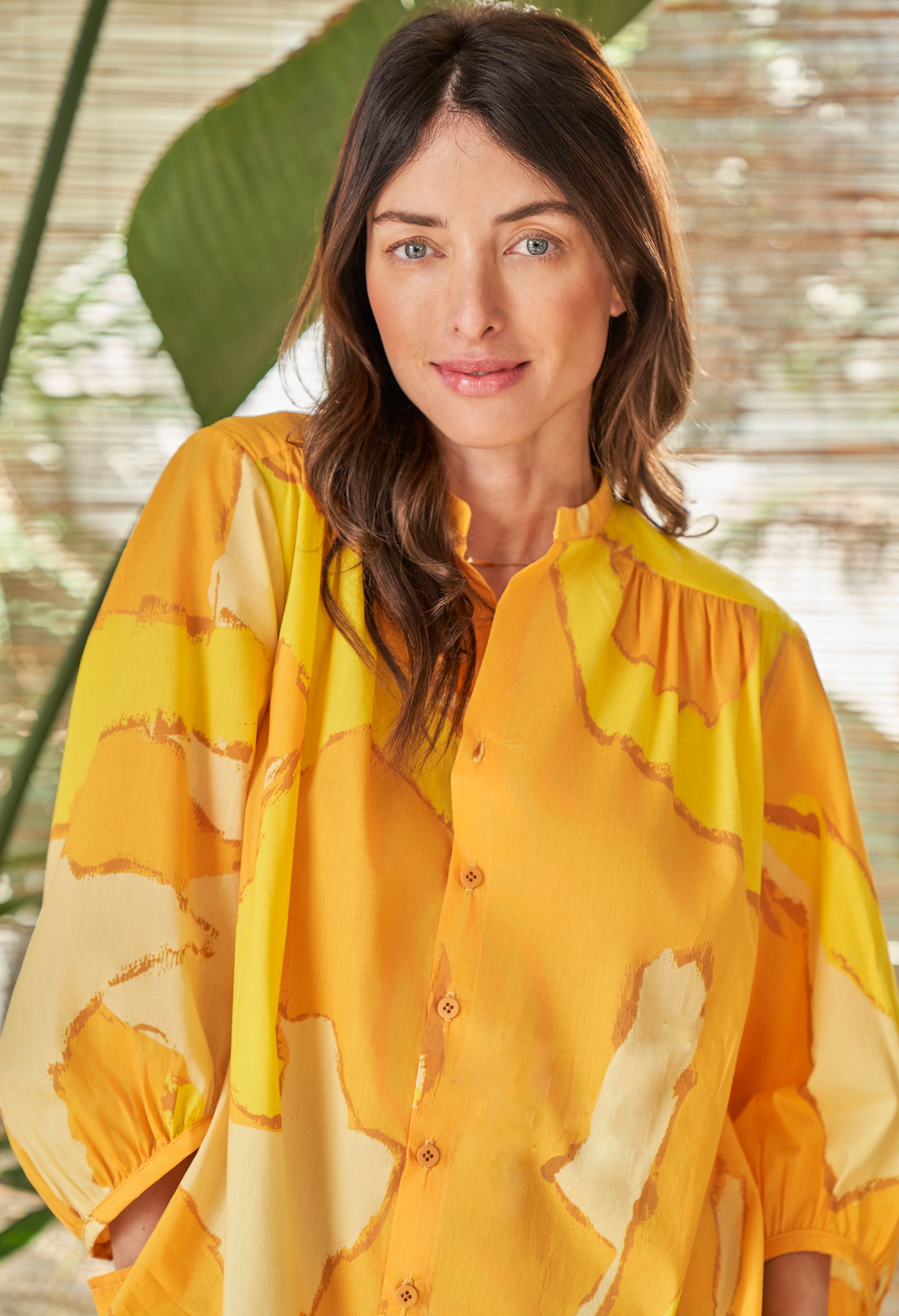 UPCYCLED: LIMITED EDITION Yellow Print Cotton Poplin Peasant Top