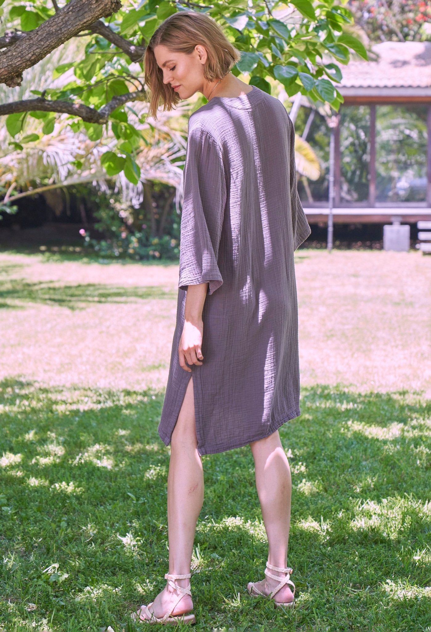 Desert Amethyst Short Gauze Tunic Dress with Pockets - ocean+main