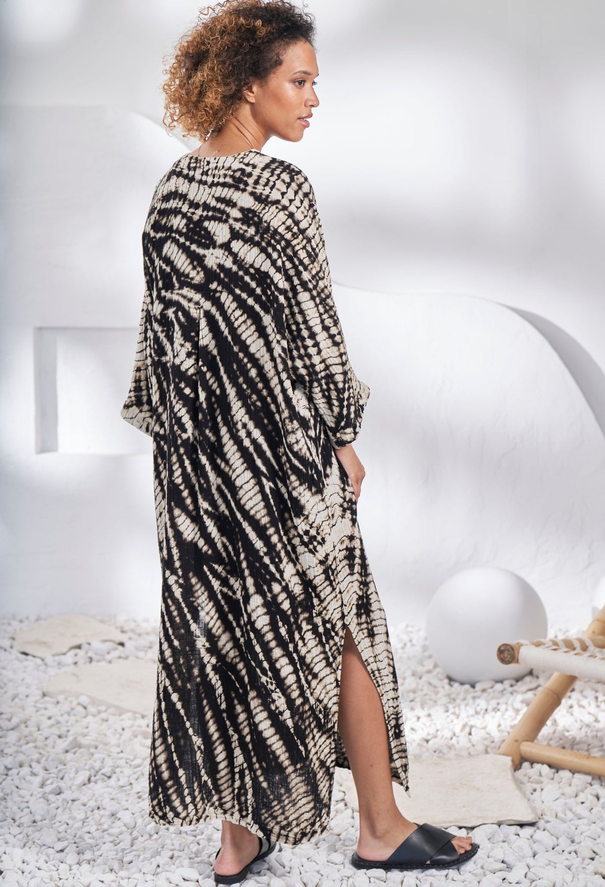 Fossil Print Cotton Gauze Arc Seam Caftan - ocean+main