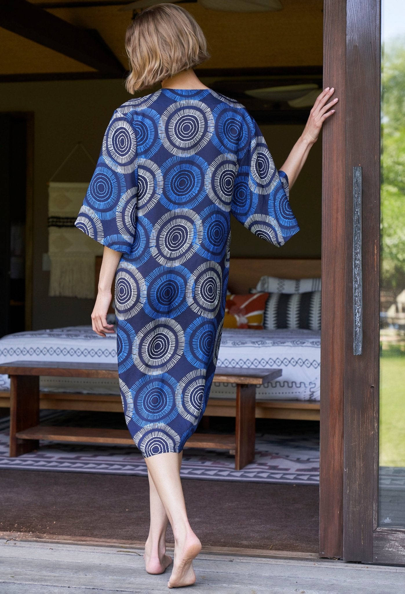 Malaysia Collection: Matahari Print Long Silk Belted Duster - ocean+main