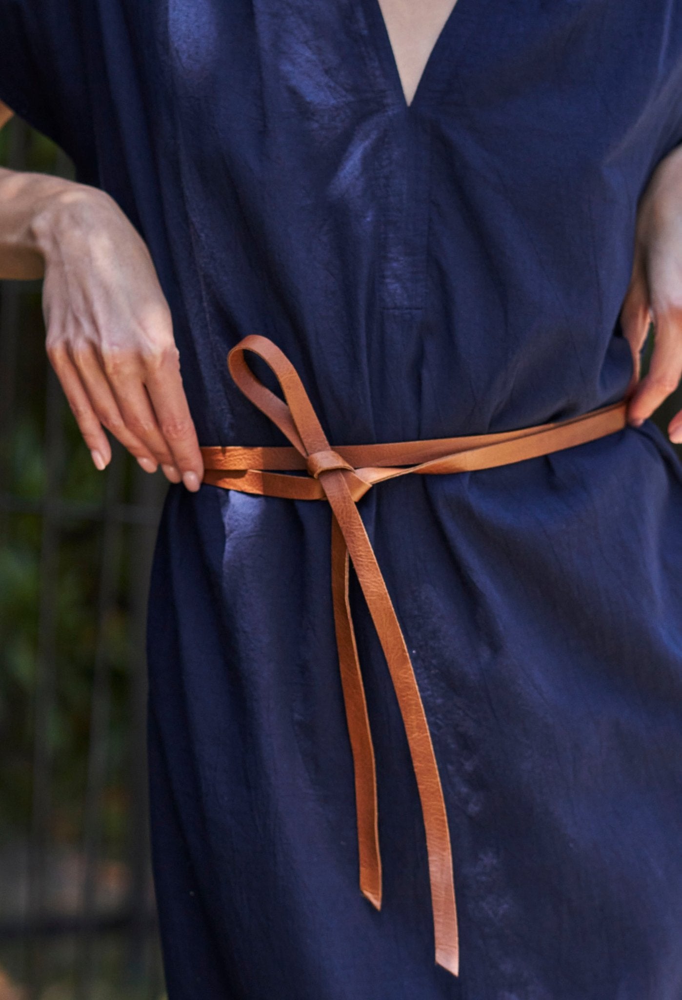 Navy Short Cap Sleeve Cotton Belted Shift Dress - ocean+main