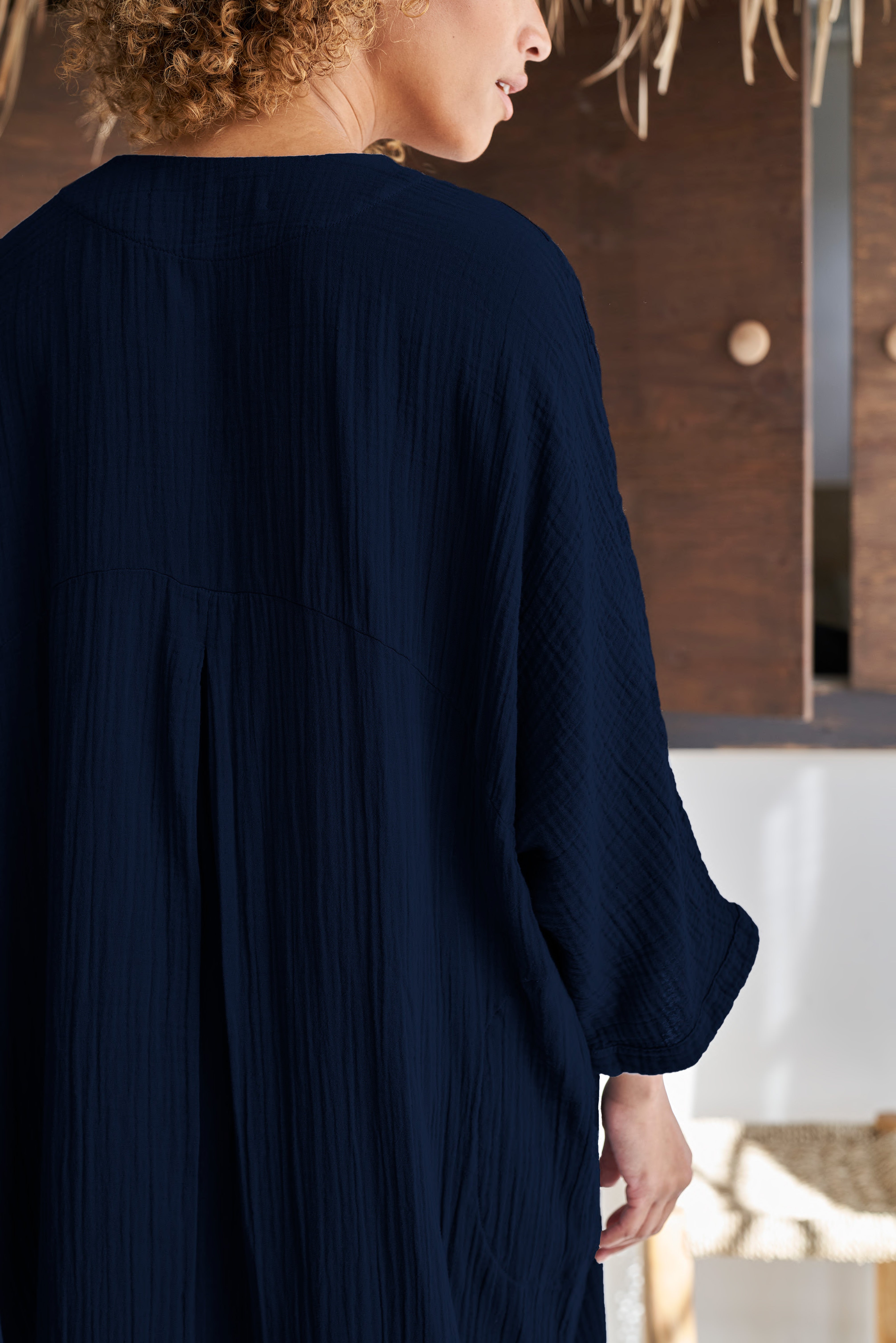 Navy Cotton Gauze Arc Seam Caftan