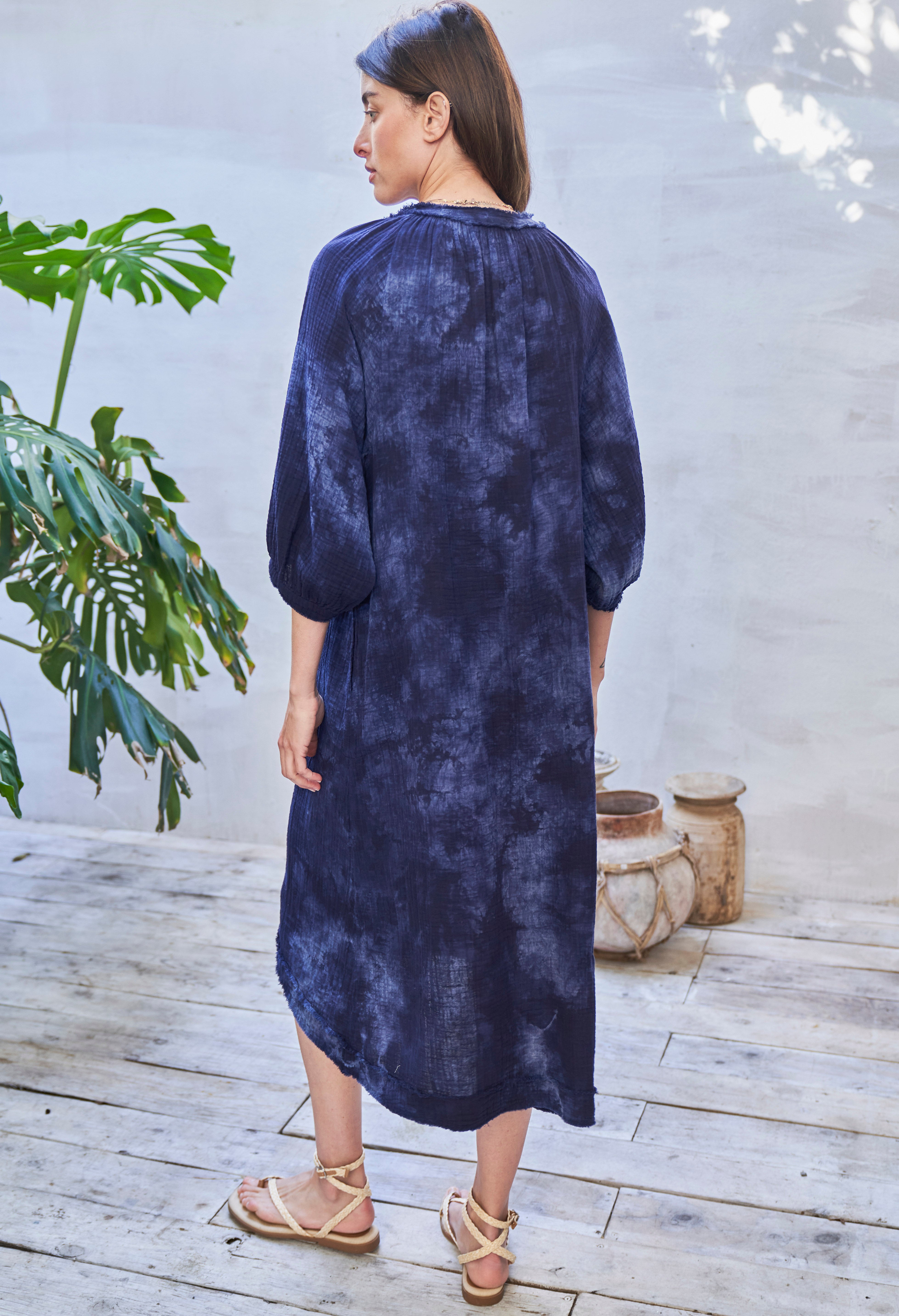 Navy Milky Way Gauze Dress with Pockets