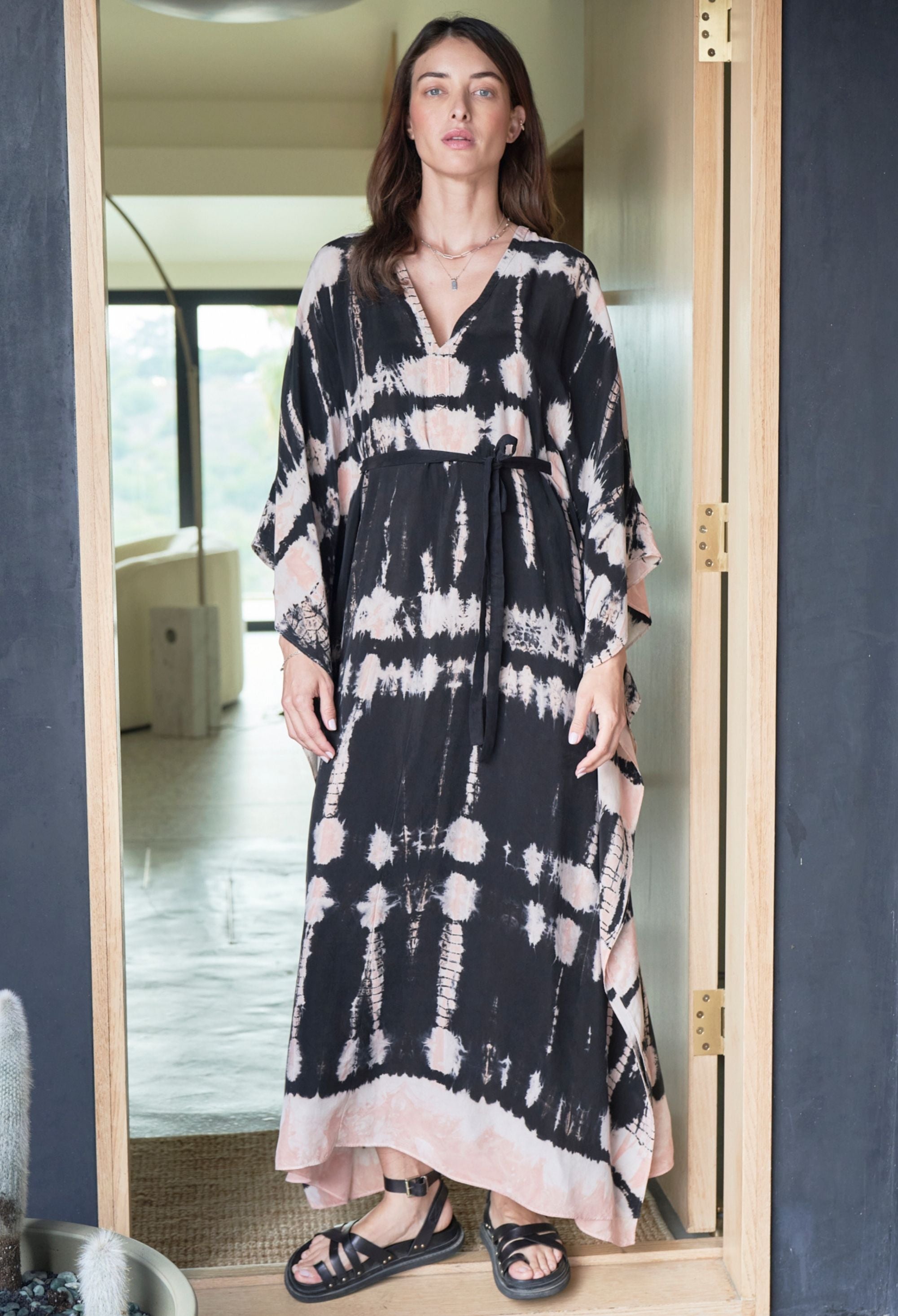 Sedona Aztec Print Cupro Caftan with Removable Belt